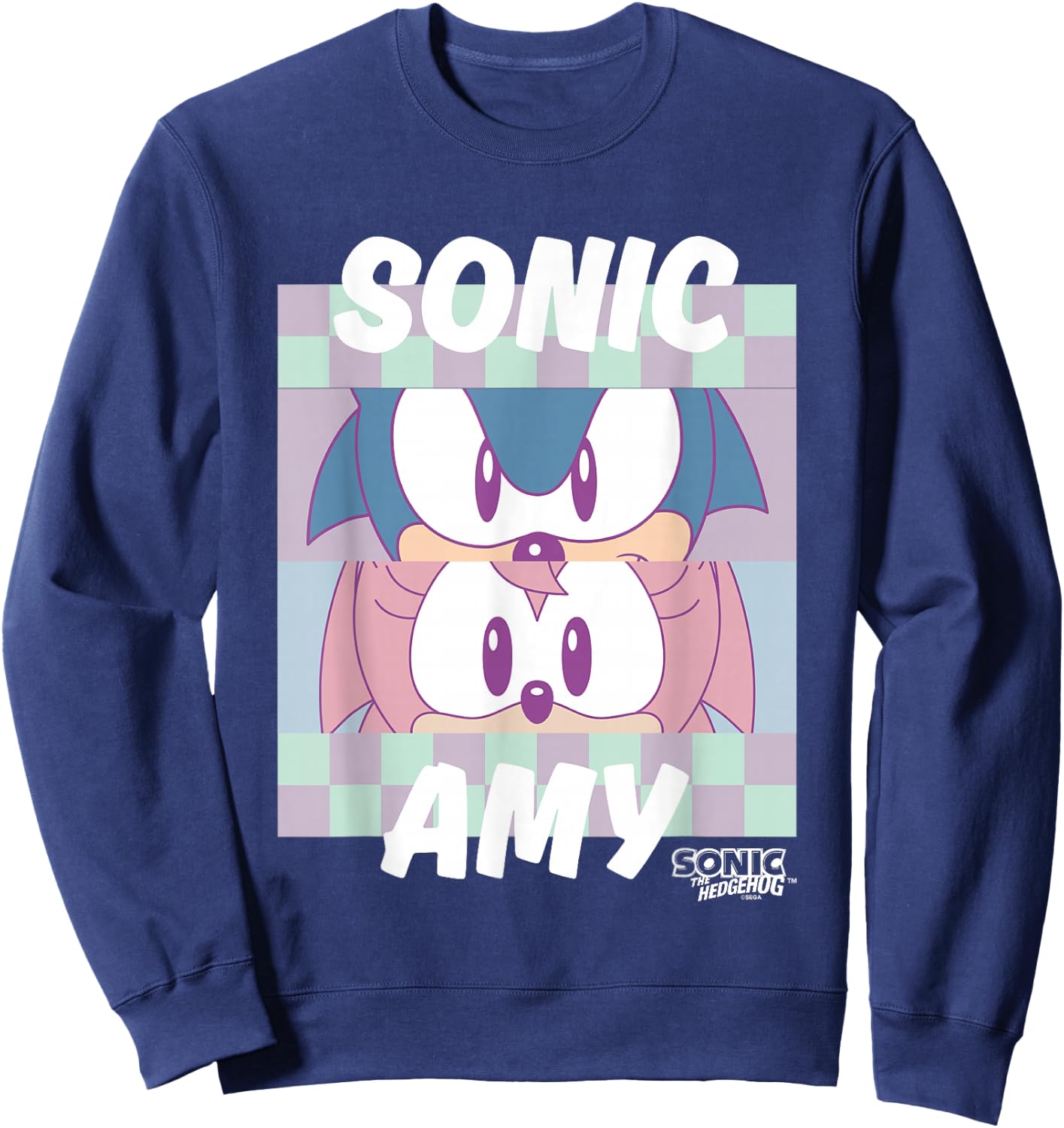 Sonic The Hedgehog Sonic & Amy Eyes Closeup Panels Retro Sweatshirt - Sweatshirt | Navy