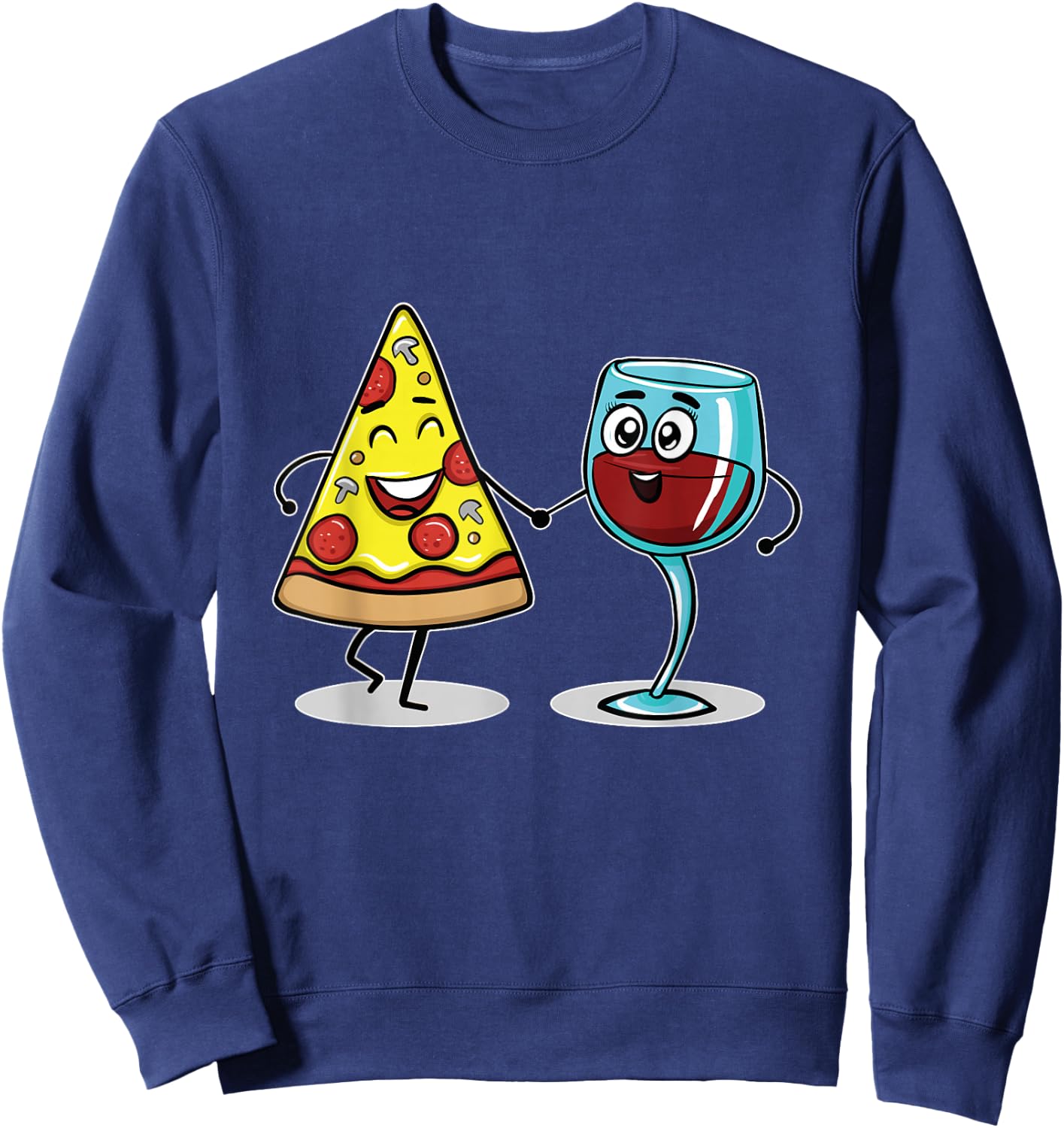Kawaii Style Pizza and Wine Best Friends Lover Gift Sweatshirt - Sweatshirt | Navy