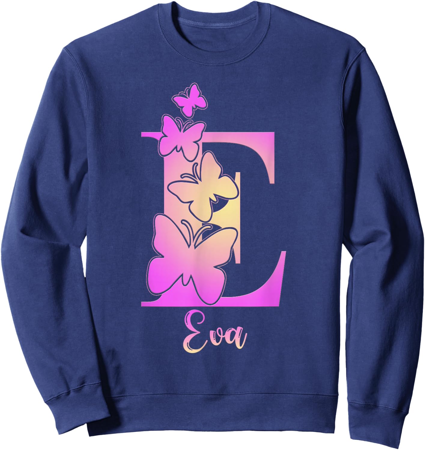 Eva, cute personalized butterfly custom kids girls name Sweatshirt - Sweatshirt | Navy