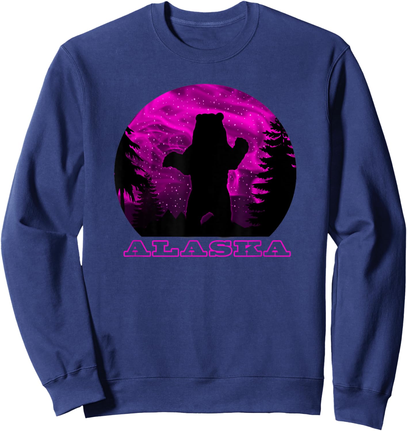 Alaska Grizzly Bear with Pink Northern Lights in Background Sweatshirt - Sweatshirt | Navy