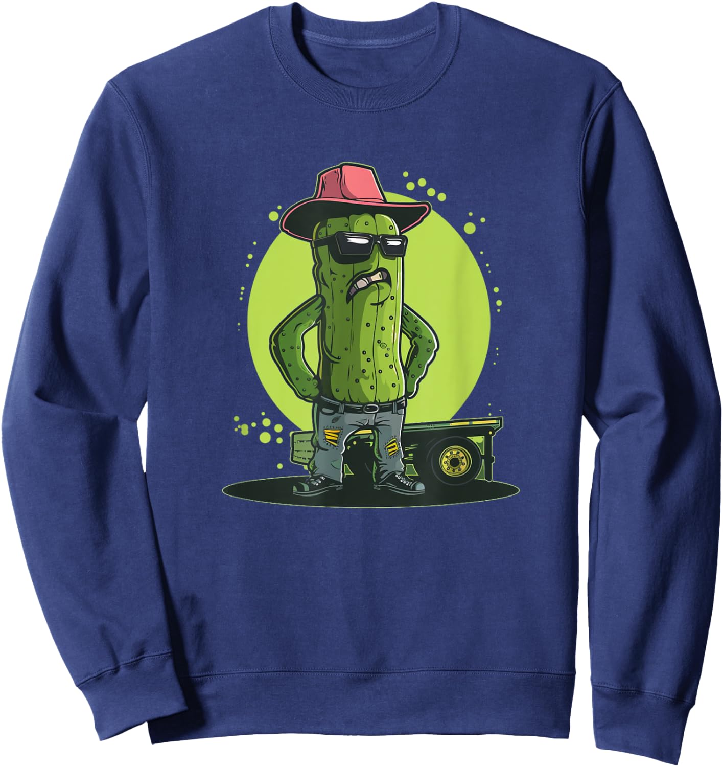 Funny Trucker Pickle with Cowboy Hat Costume Sweatshirt - Sweatshirt | Navy