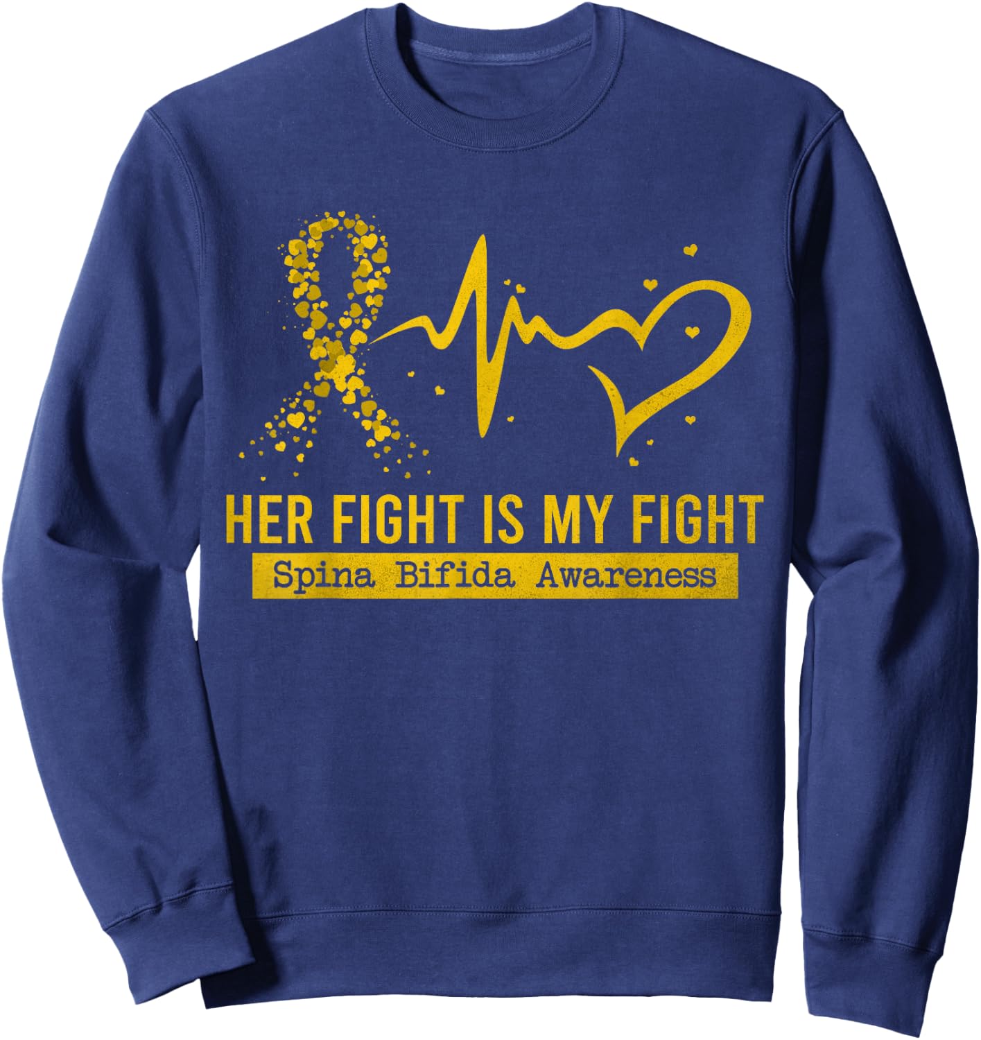 Her Fight Is My Fight Heart Ribbon Spina Bifida Awareness Sweatshirt - Sweatshirt | Navy