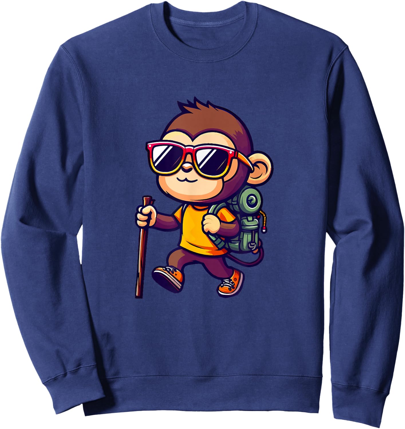 Hiking Monkey With Backpack And Walking Stick Sweatshirt - Sweatshirt | Navy