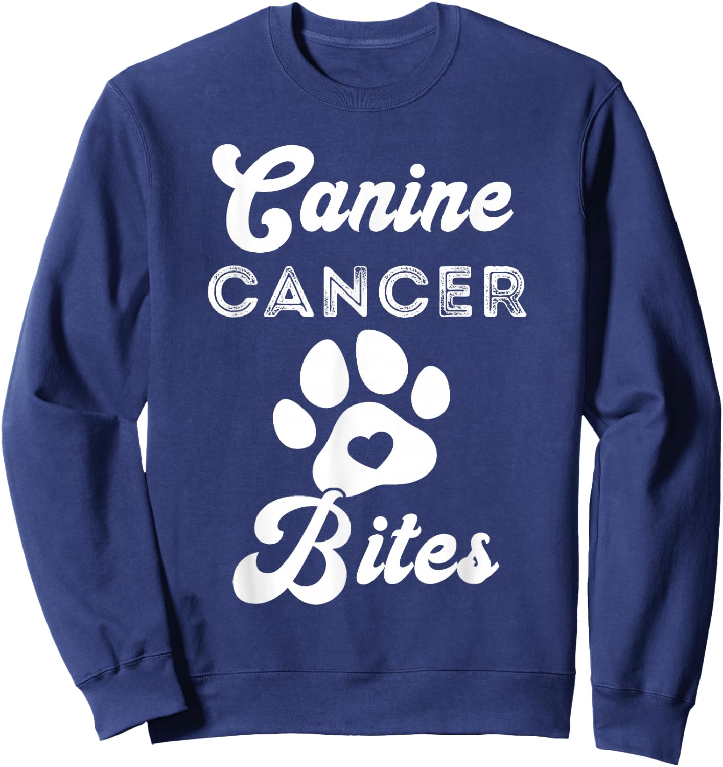 Canine Cancer Bites Pet Cancer Awareness Heart Paw Sweatshirt - Sweatshirt | Navy