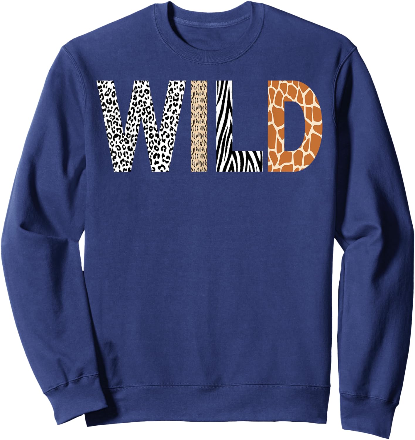 Wild Animal Pattern Giraffe Wolf Leopard Zebra Animal Print Sweatshirt - Sweatshirt | Navy