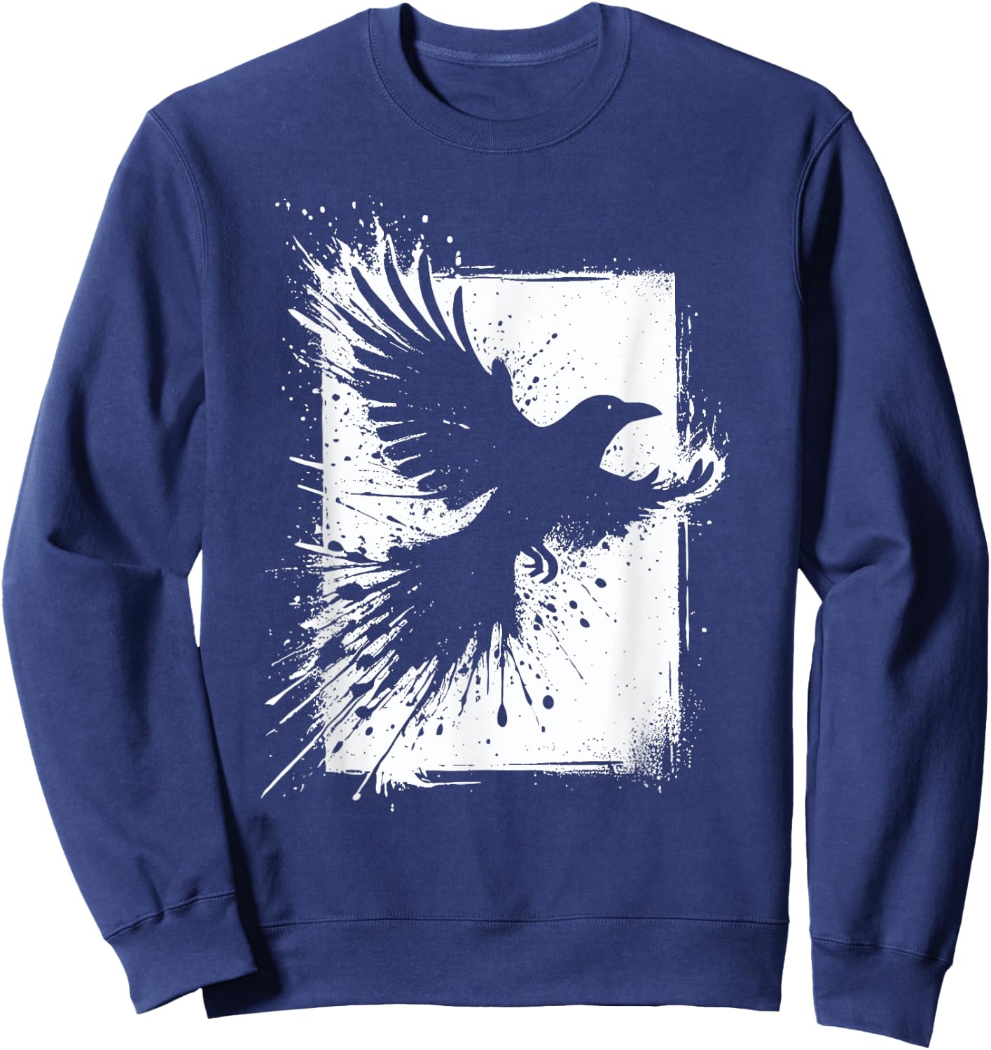 Black Crow Raven Bird Silhouette Splash Sweatshirt - Sweatshirt | Navy