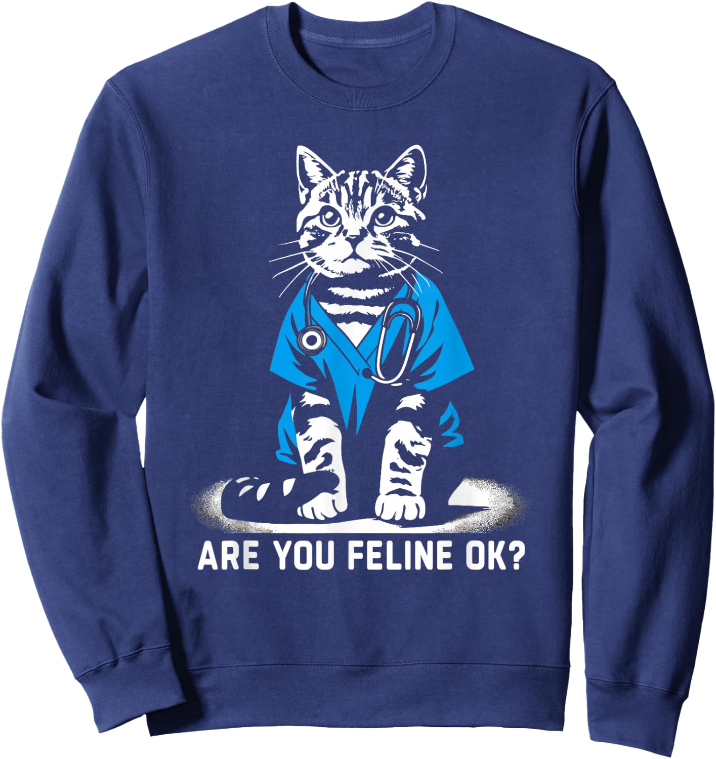 Retro Cat Nurse Gifts Nurse Week Gifts Men Women Funny Nurse Sweatshirt - Sweatshirt | Navy