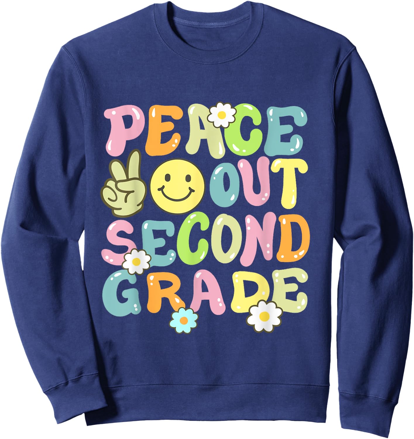Groovy Peace Out Second Grade Kids 2nd Grade Last Day School Sweatshirt - Sweatshirt | Navy
