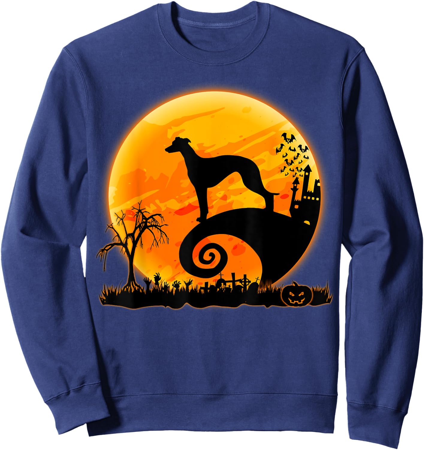 Whippet Dog Scary And Moon Funny Halloween Costume Men Women Kids Sweatshirt - Sweatshirt | Navy