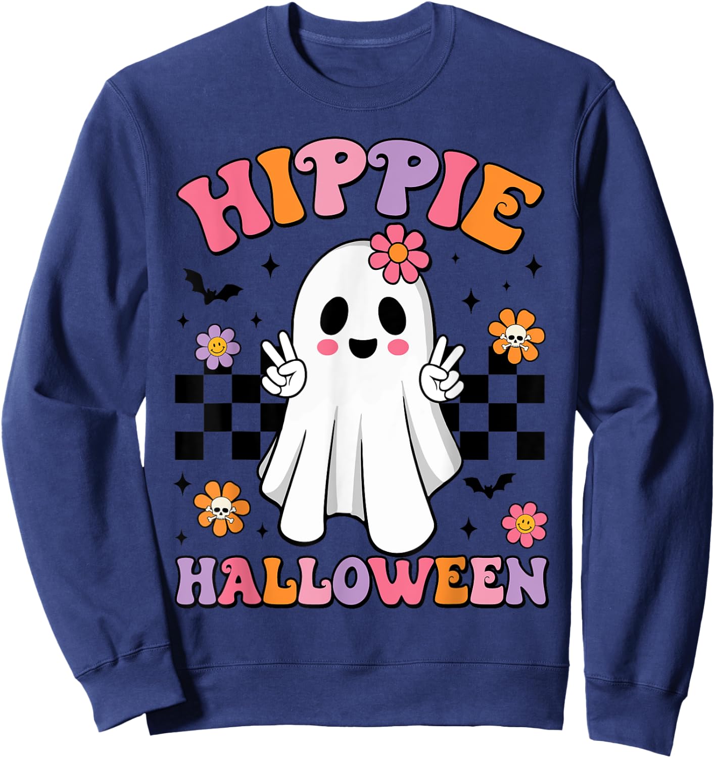 Groovy Boo Hippie Halloween Peace Ghost Halloween Girl Women Sweatshirt - Sweatshirt | Navy