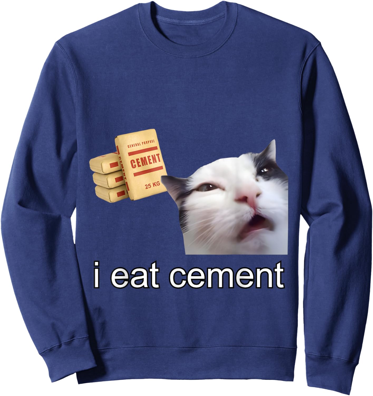 I Eat Cement Cursed Cat Funny Oddly Specific Meme Sweatshirt - Sweatshirt | Navy
