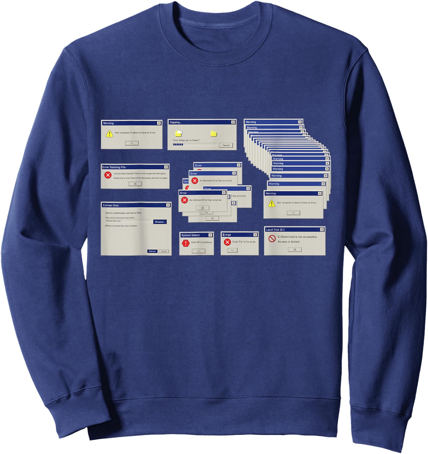 Cool Computer Error Pop Up Illustration Message Graphic Sweatshirt - Sweatshirt | Navy
