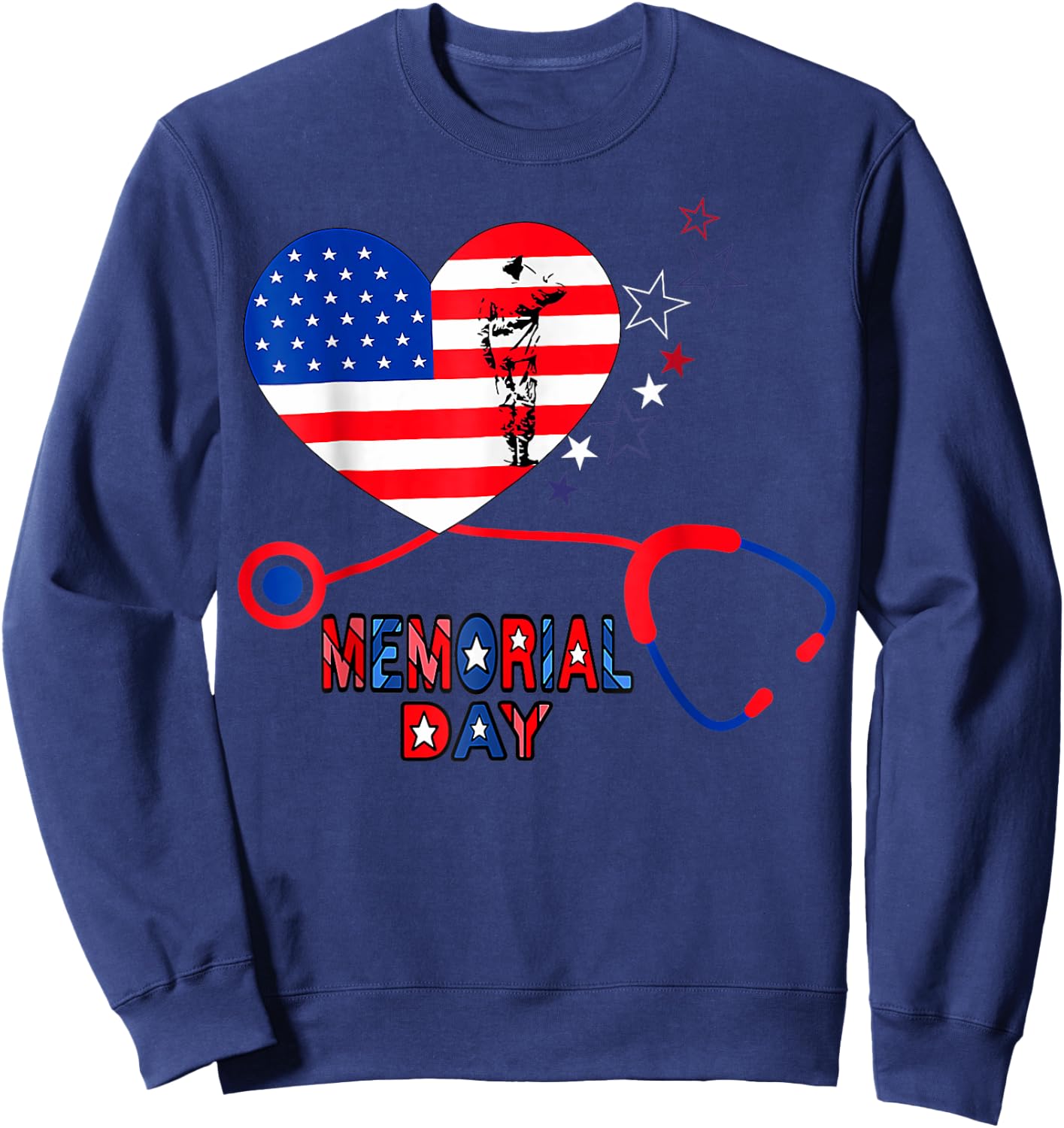 Nurse Stethoscope Heart Patriotic Memorial day Flag America Sweatshirt - Sweatshirt | Navy