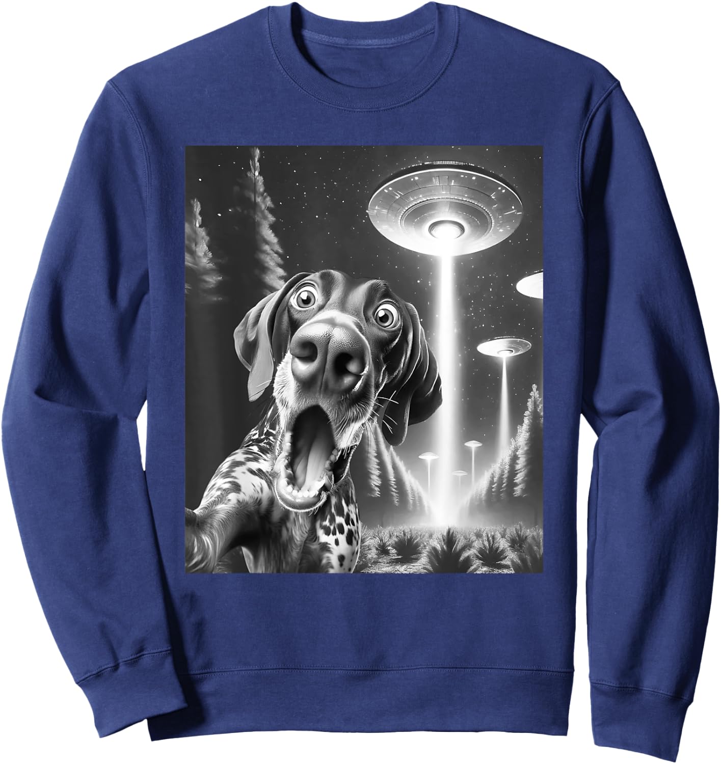 Funny German Shorthaired Pointer Alien UFO Taking a Selfie Sweatshirt - Sweatshirt | Navy