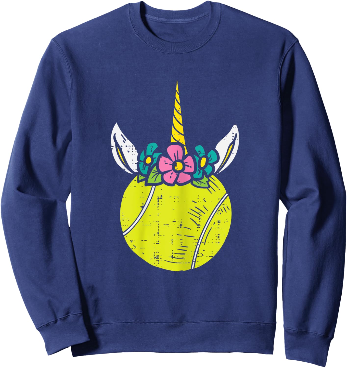 Unicorn Head Tennis Ball Cute Player Coach Women Girls Kids Sweatshirt - Sweatshirt | Navy