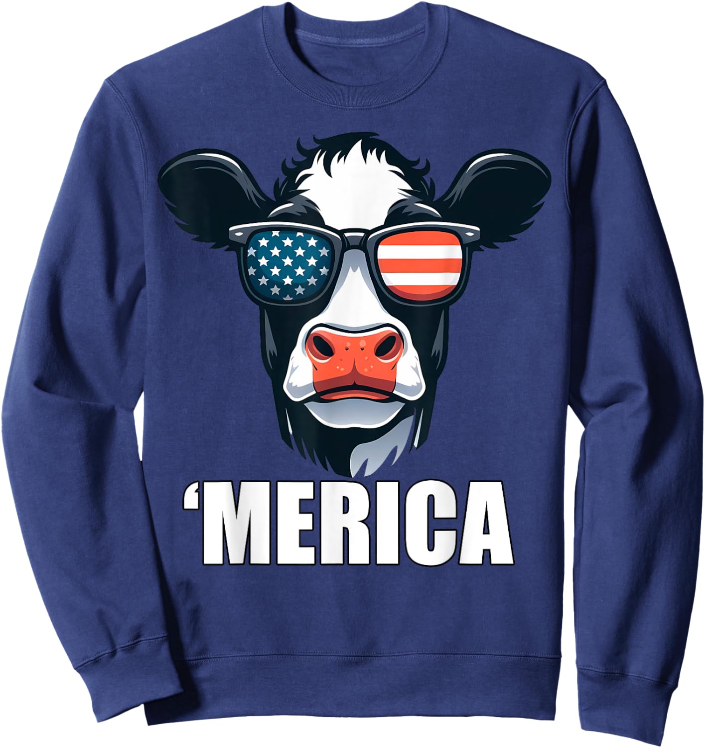 Merica Dairy Cow Funny American Patriotic USA 4th of July Kids Men Sweatshirt - Sweatshirt | Navy