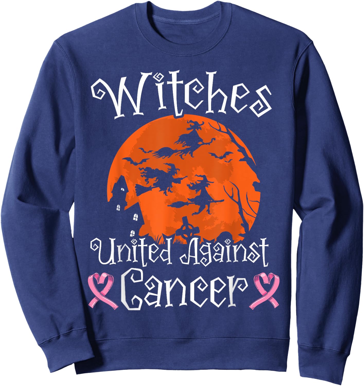 Witches United Against Cancer Breast Cancer Halloween Sweatshirt - Sweatshirt | Navy