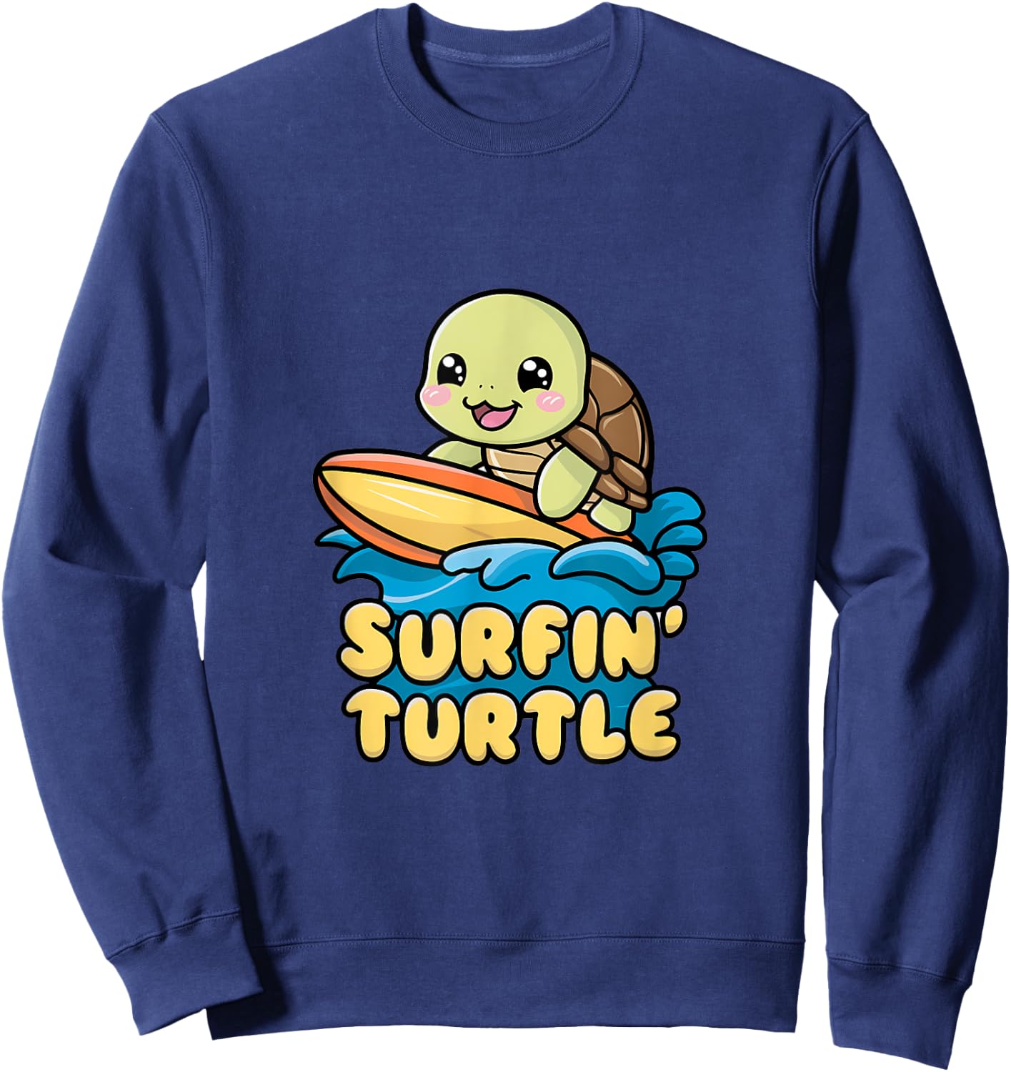 Surfin' Turtle Kawaii Surfing Design Women Kids Sweatshirt - Sweatshirt | Navy