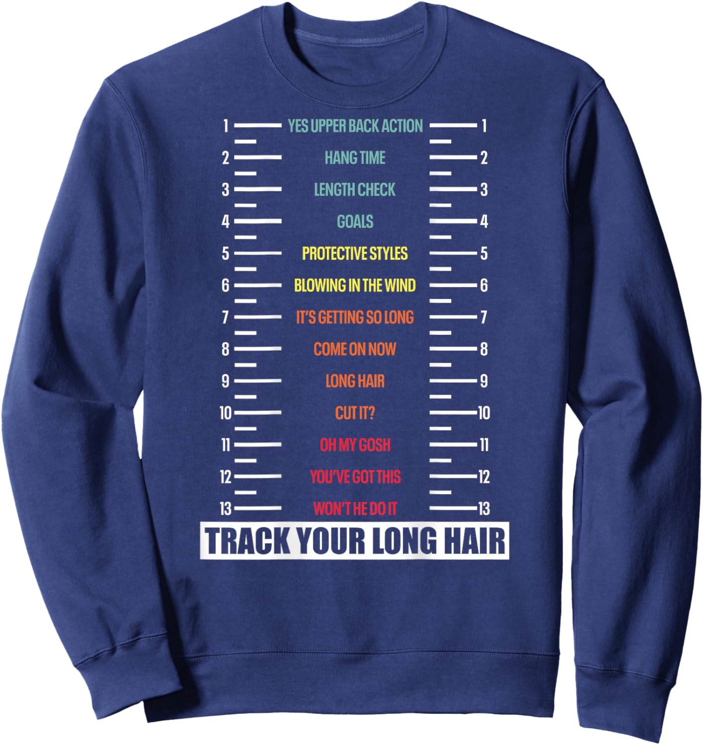 Track Your Long Natural Hair Length Check Backprint Sweatshirt - Sweatshirt | Navy