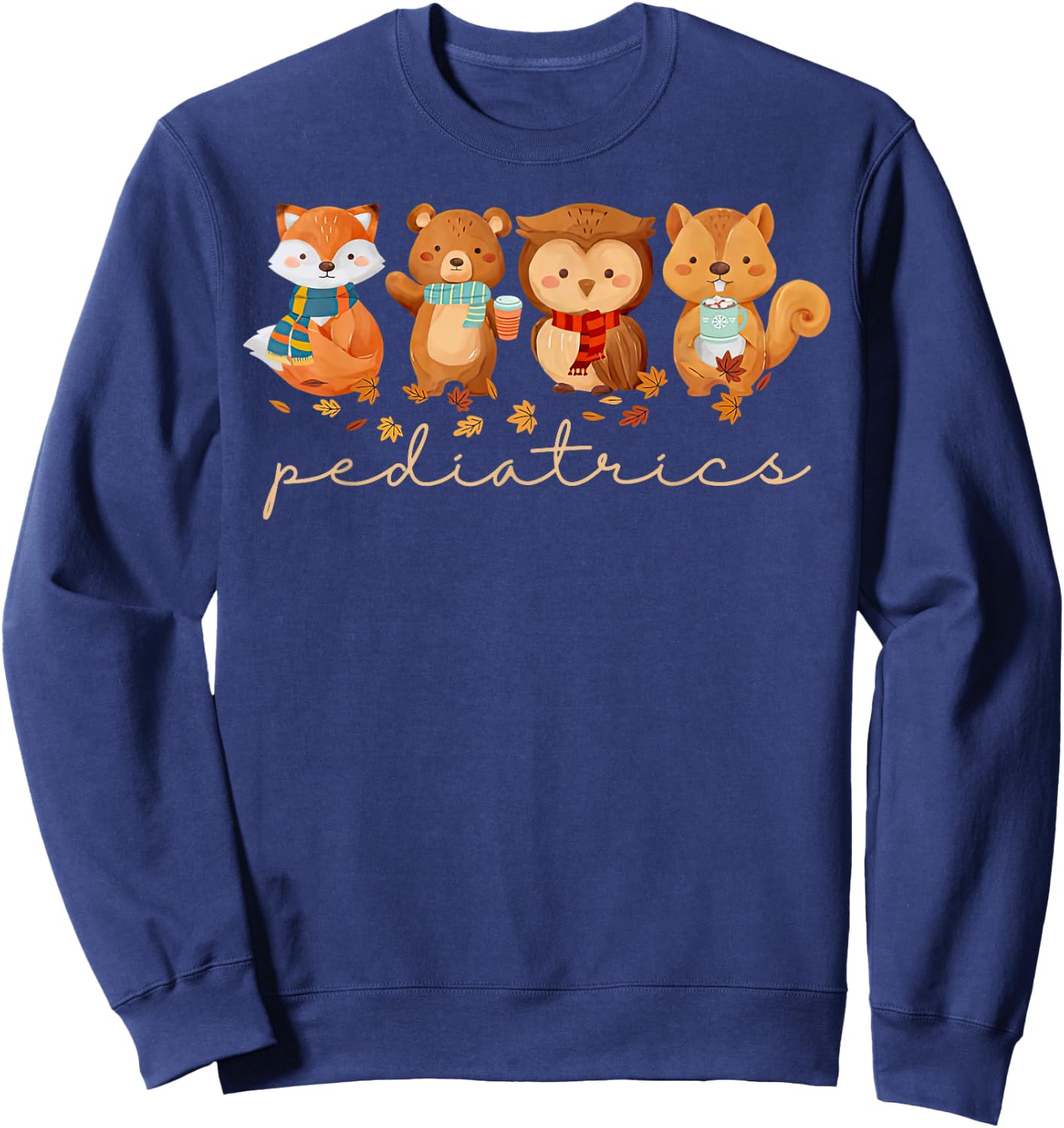 Cute Animals Pediatric Nurse Leaves Fall Thanksgiving PEDS Sweatshirt - Sweatshirt | Navy