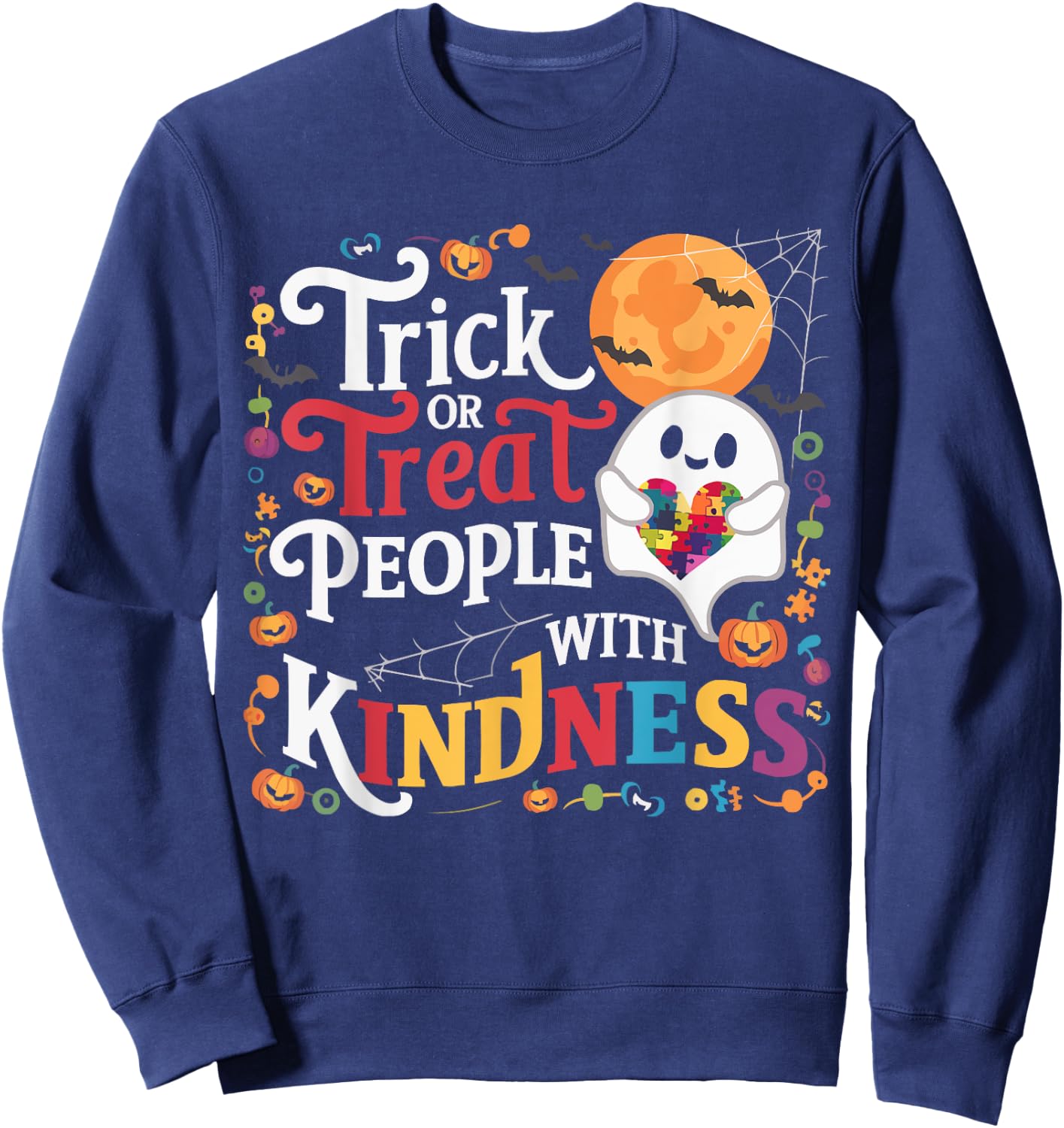 Support Autism Halloween Spooky Autistic Trick Or Treat Sweatshirt - Sweatshirt | Navy