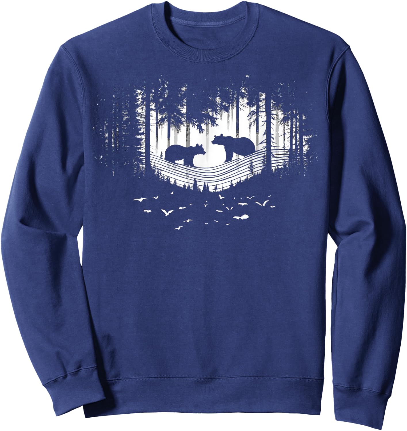 Retro Wilderness Bear Trees Reflection Outdoor Forest Sweatshirt - Sweatshirt | Navy