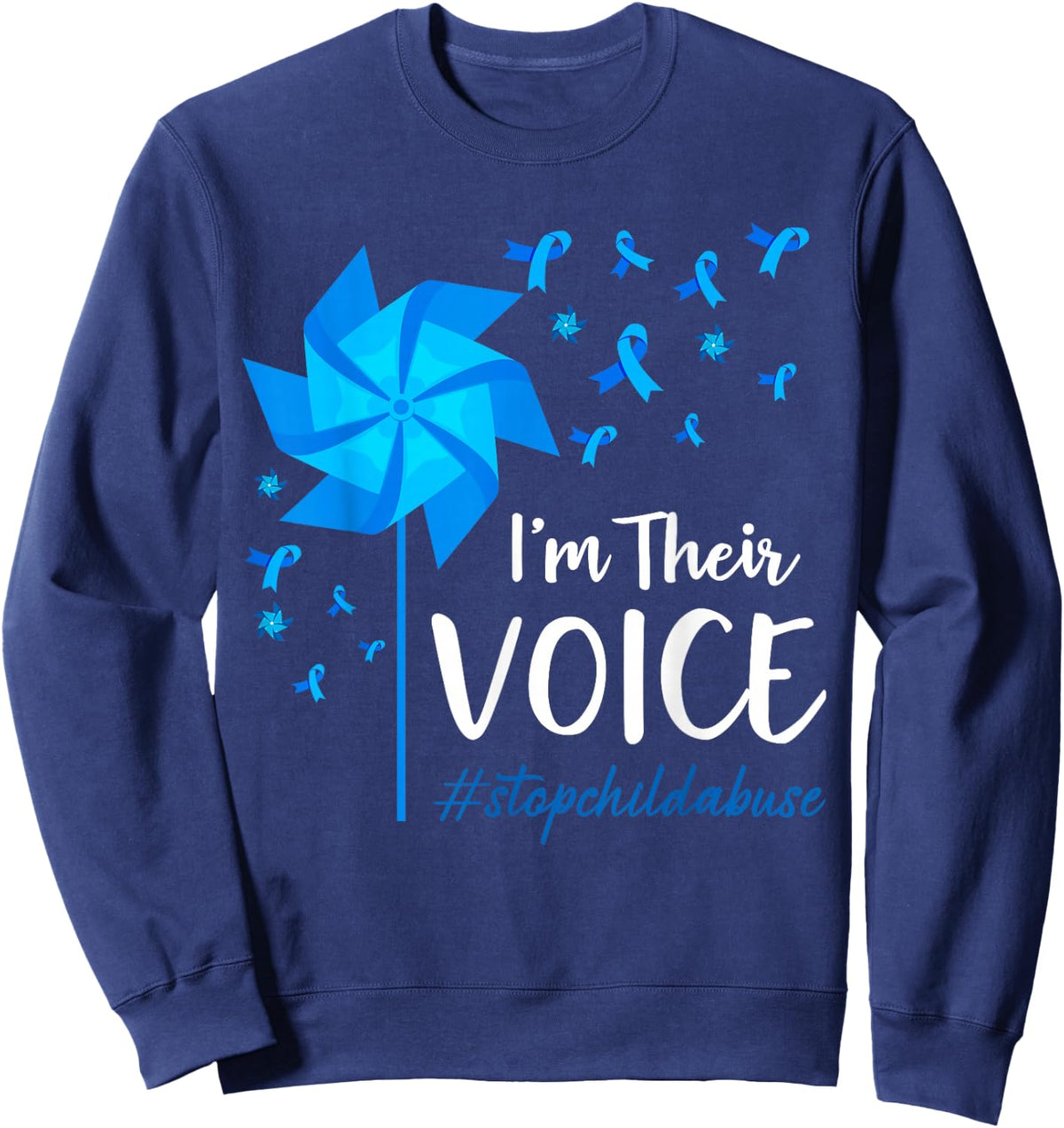 Child Abuse Prevention Awareness I'm Their Voice Pinwheel Sweatshirt - Sweatshirt | Navy