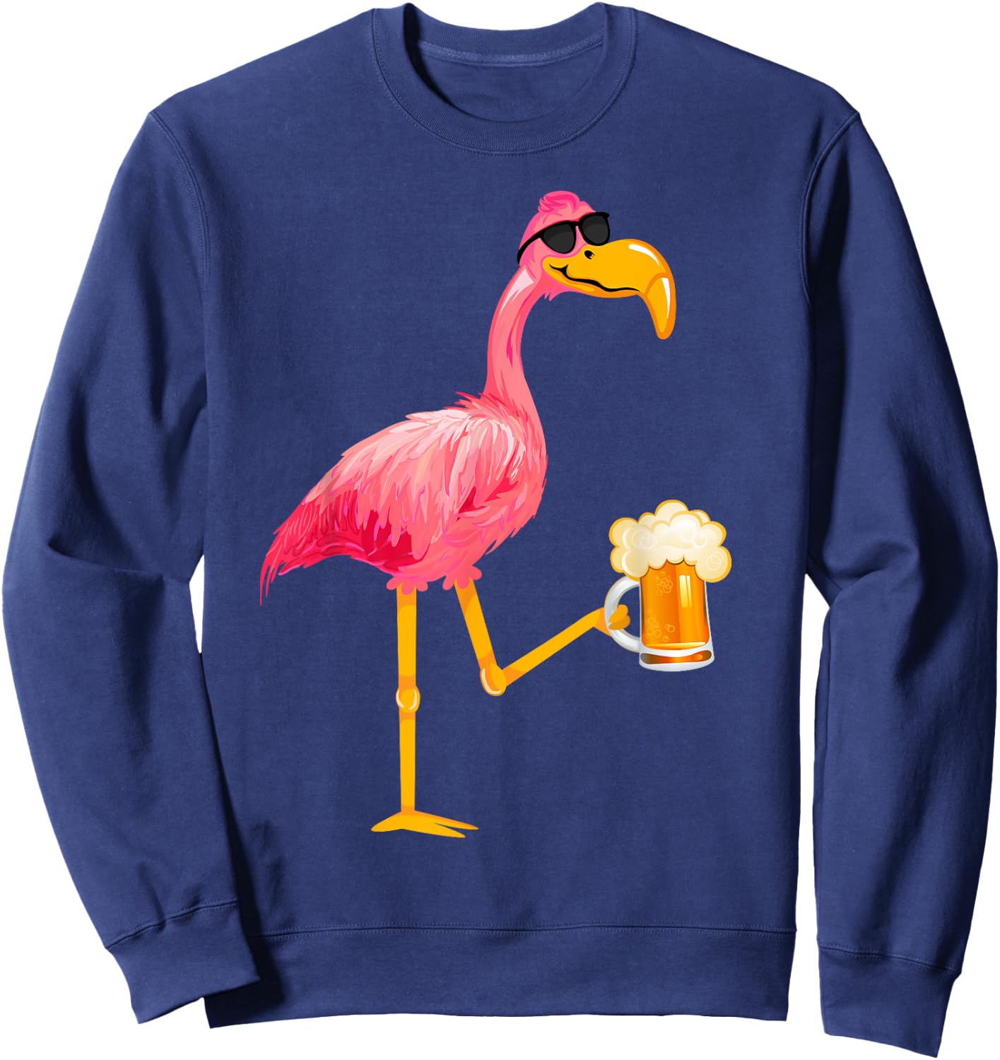 Funny Beer and Flamingo Lover - Flamingo Wearing Sunglass Sweatshirt - Sweatshirt | Navy