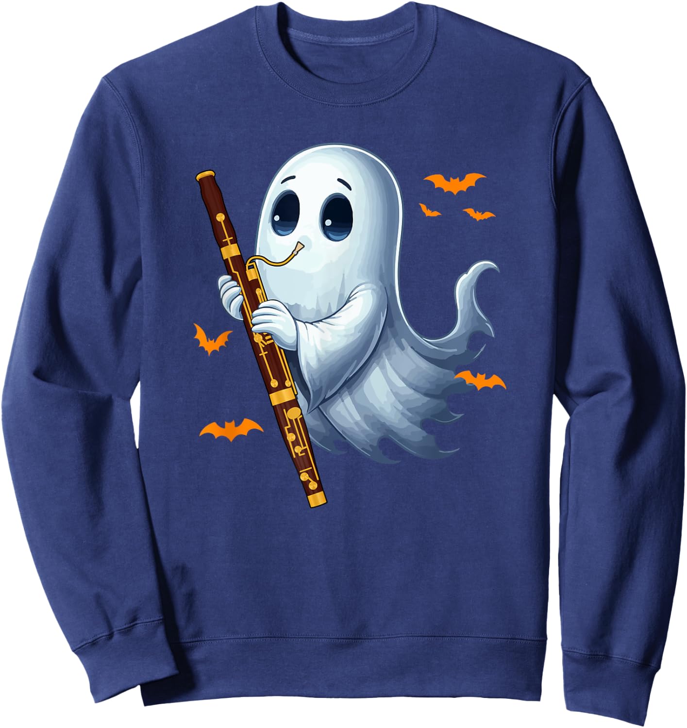 Boo Ghost Playing Bassoon Halloween Musical Instrument Sweatshirt - Sweatshirt | Navy