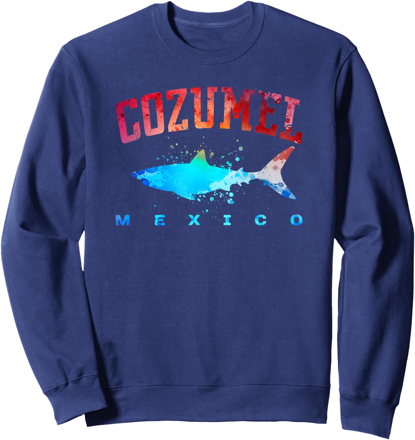 COZUMEL MEXICO Beach Vacation Great White Shark Art Vintage Sweatshirt - Sweatshirt | Navy