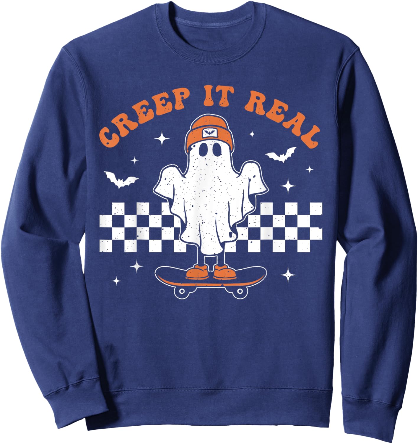 Creep it Real Ghost Skateboard Retro Cute Halloween Boy Girl Sweatshirt - Sweatshirt | Navy