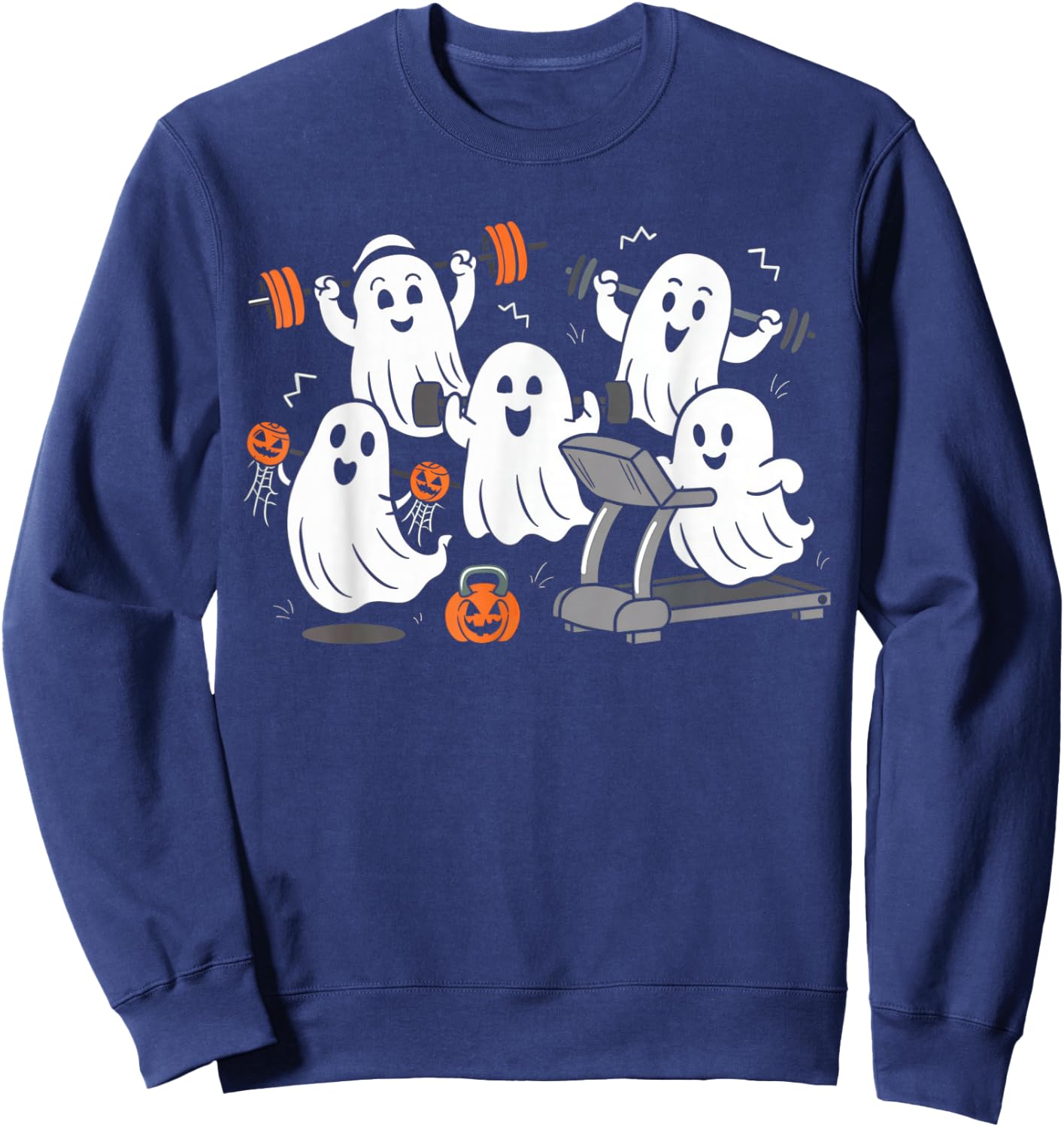 Working Out Ghost Gym Halloween Shirt Fitness Weightlifting Sweatshirt - Sweatshirt | Navy