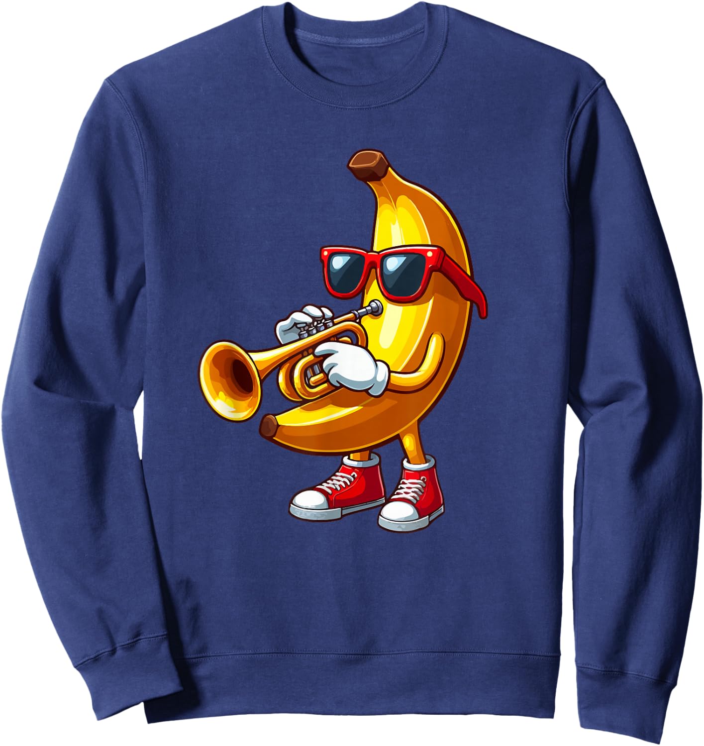 Banana Sunglasses Playing Trumpet Funny Fruit Instrument Sweatshirt - Sweatshirt | Navy