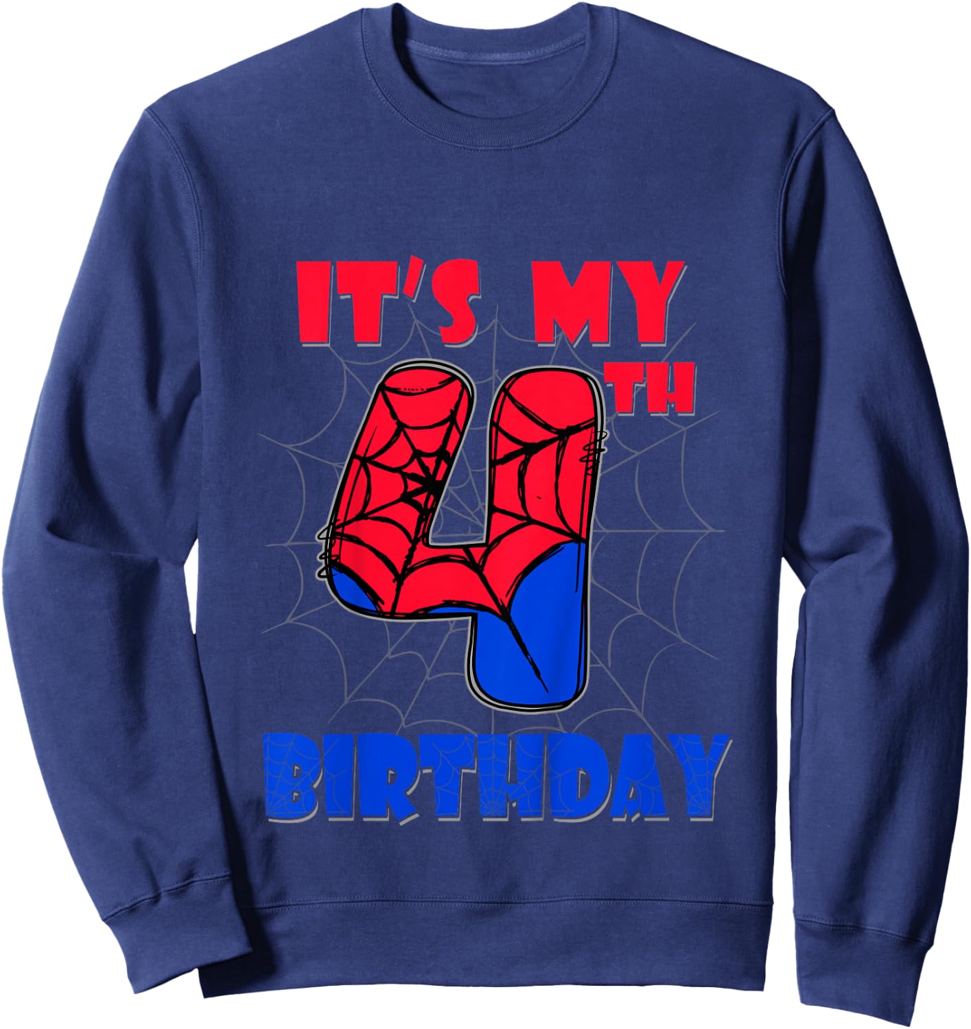 Kids It's My 4th Birthday Spider Theme Party 4 Year Old Boys Kids Sweatshirt - Sweatshirt | Navy