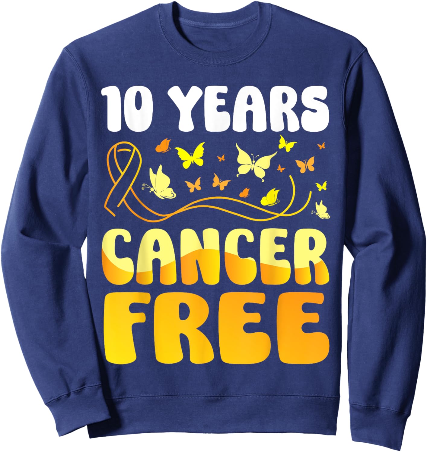 Butterflies Support Childhood Awareness 10 Years Cancer Free Sweatshirt - Sweatshirt | Navy