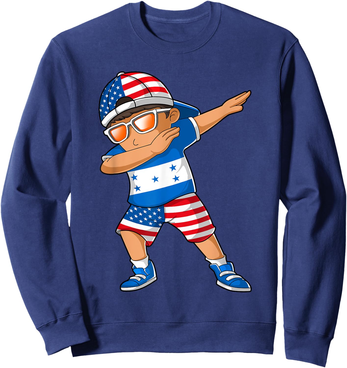Half American Half Honduran Boy Kid Honduras Flag Patriotic Sweatshirt - Sweatshirt | Navy