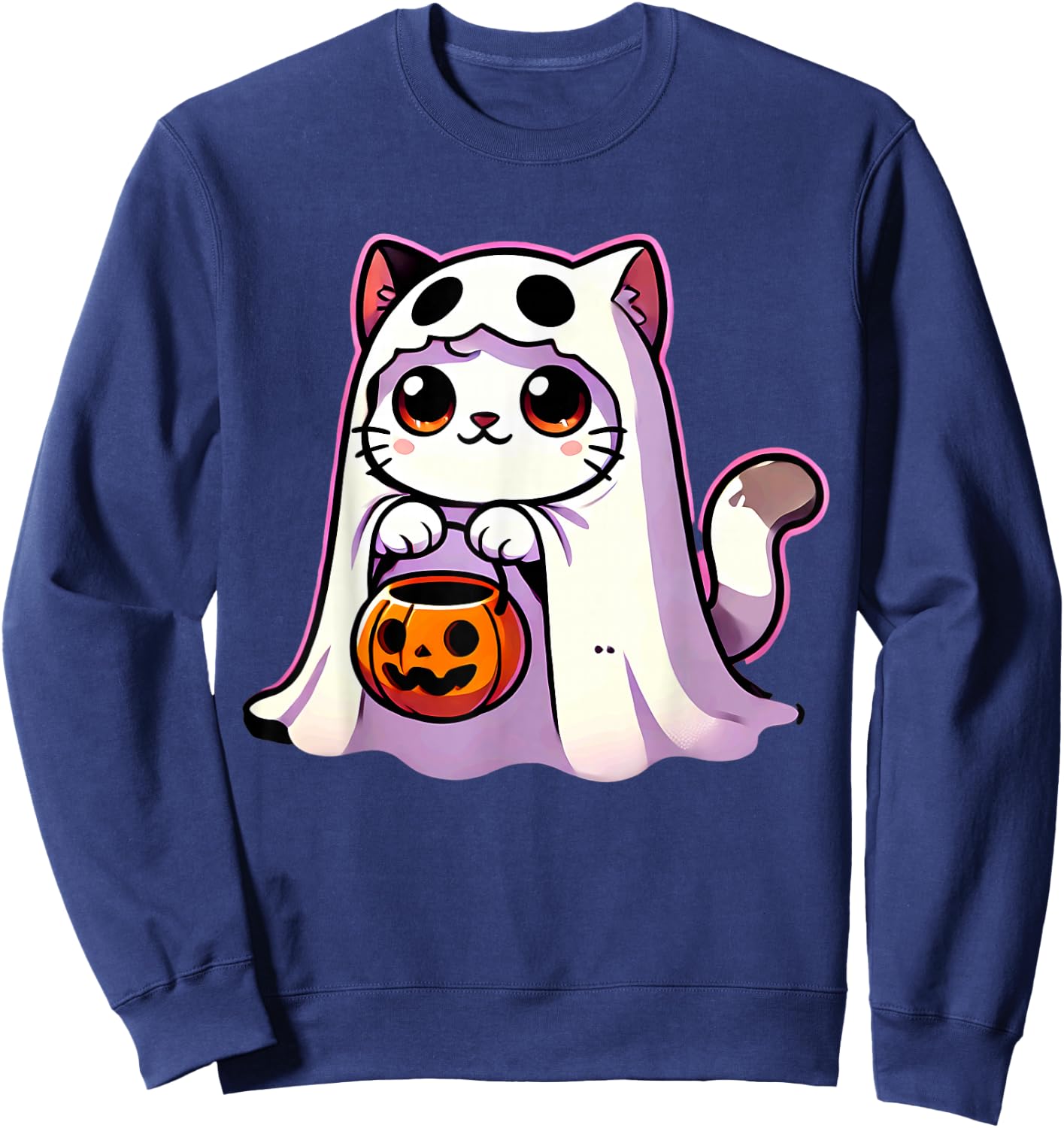 Cat Ghost Halloween Cute Kitty Men Women Kids Sweatshirt - Sweatshirt | Navy