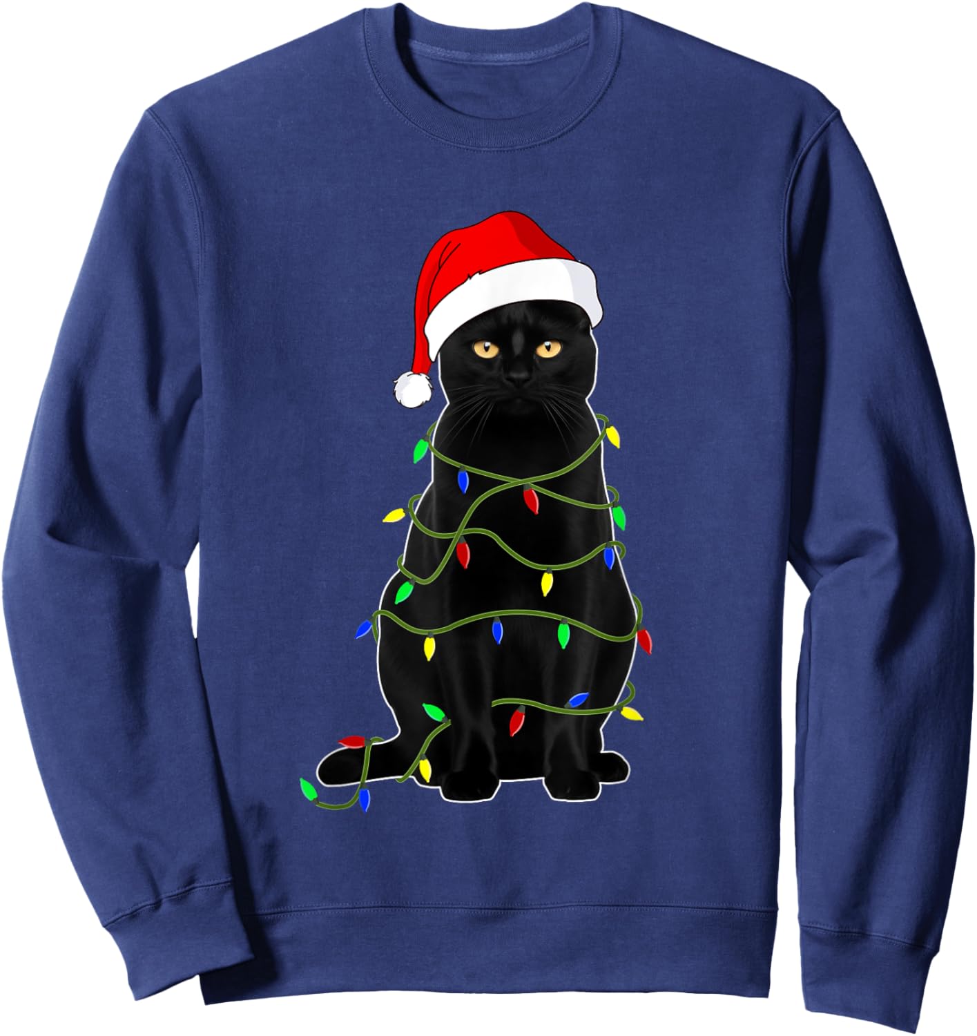 Black Cat Santa Christmas Family Matching Pajamas Xmas Men Women Kids Sweatshirt - Sweatshirt | Navy