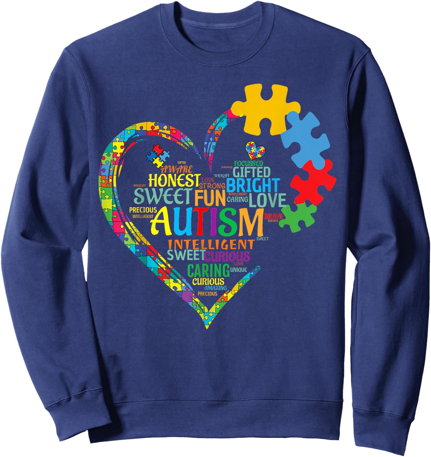 Autism Heart Autism Awareness Support Autism Sweatshirt - Sweatshirt | Navy