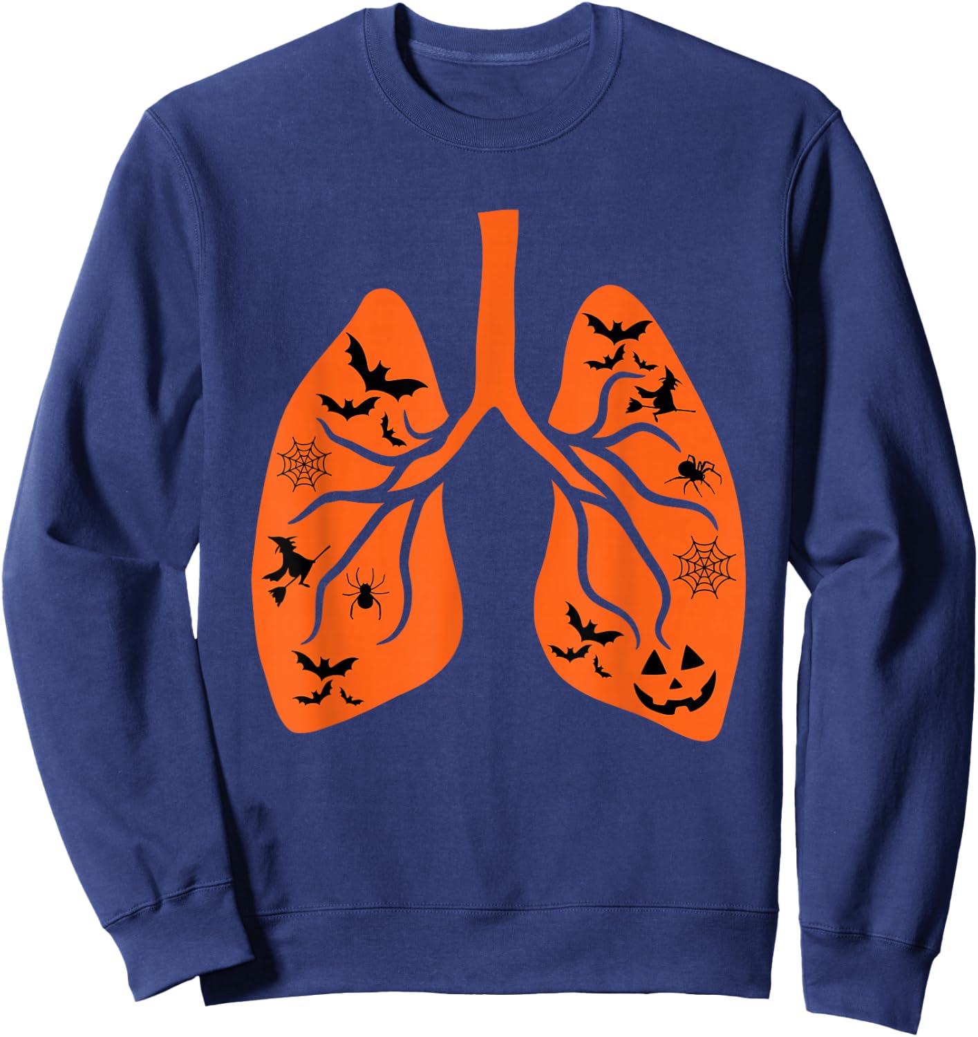 Vintage Respiratory Therapist RT Lung Pumpkin Bats Halloween Sweatshirt - Sweatshirt | Navy