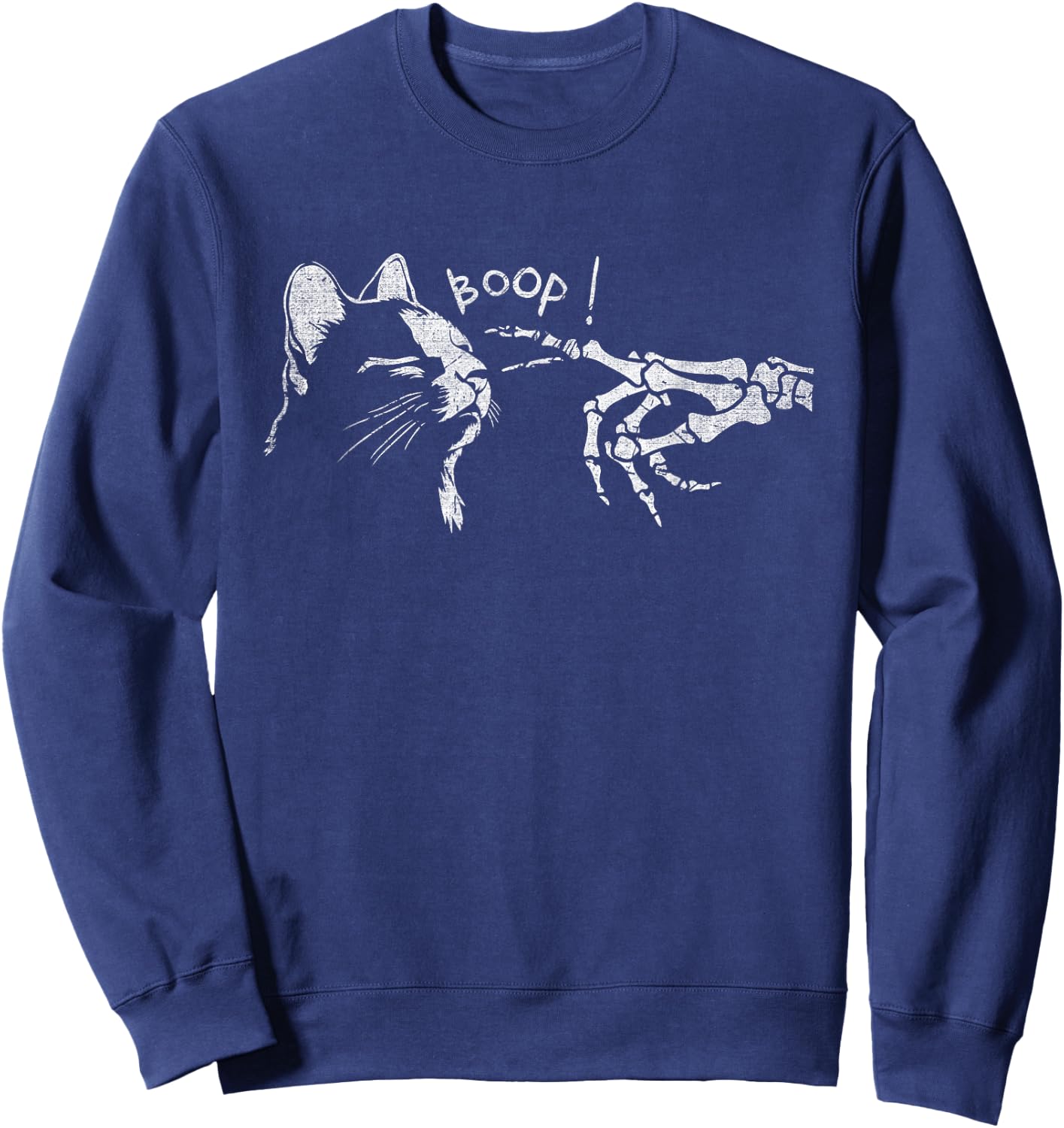 Black Cat Skeleton Hand Boop On A Cat's Nose Funny Halloween Sweatshirt - Sweatshirt | Navy