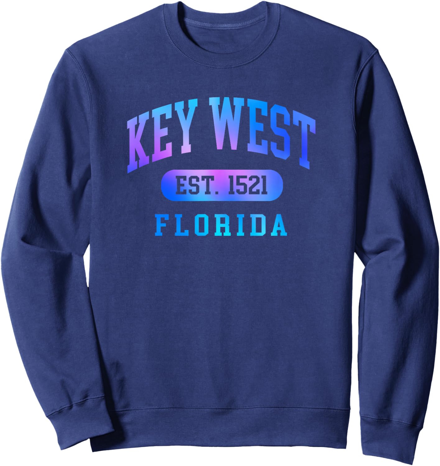 Key West Florida Colorful Arched Text Vacation Souvenir Sweatshirt - Sweatshirt | Navy