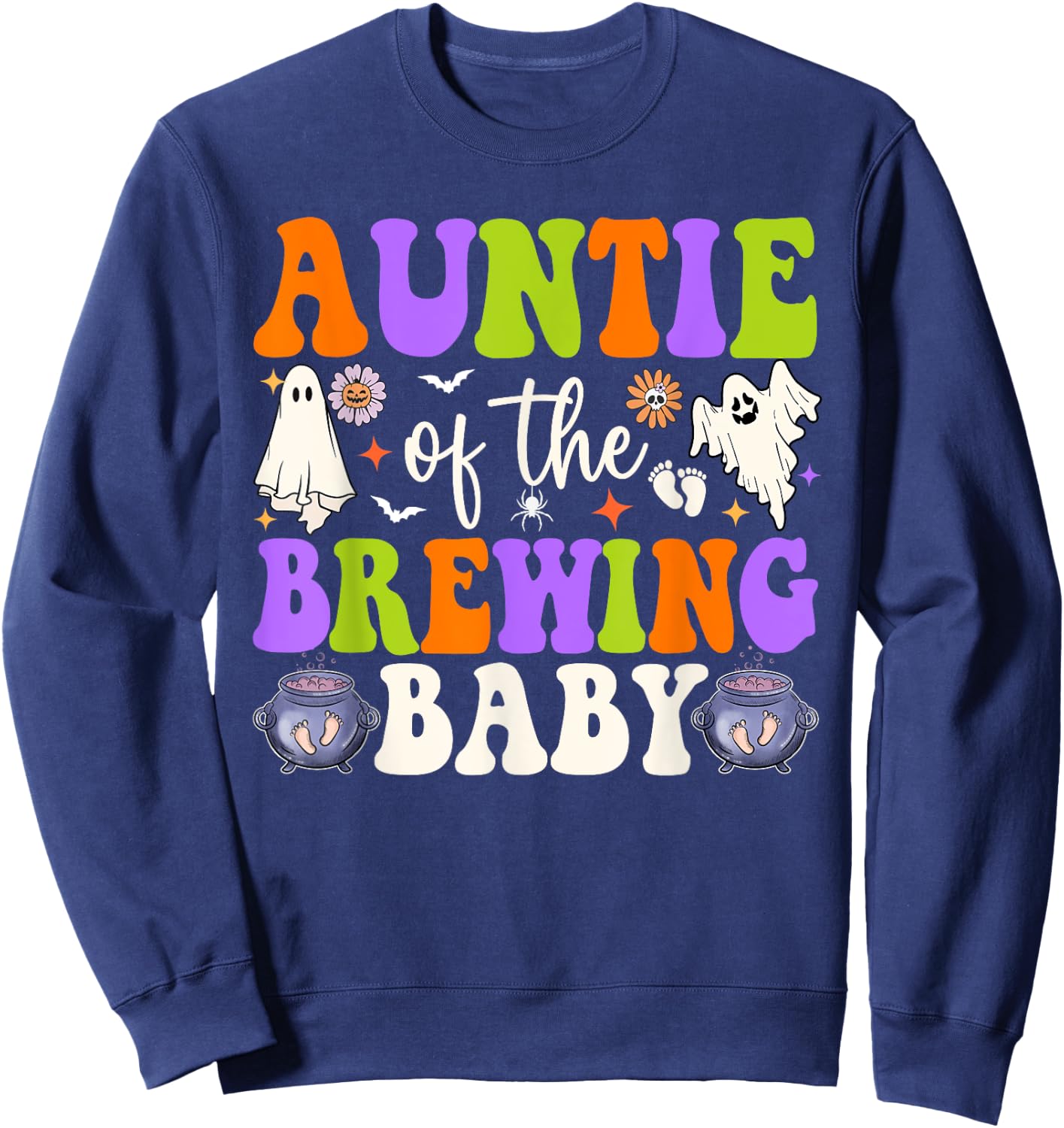 Auntie of Brewing Baby Halloween Theme Baby Shower Spooky Sweatshirt - Sweatshirt | Navy