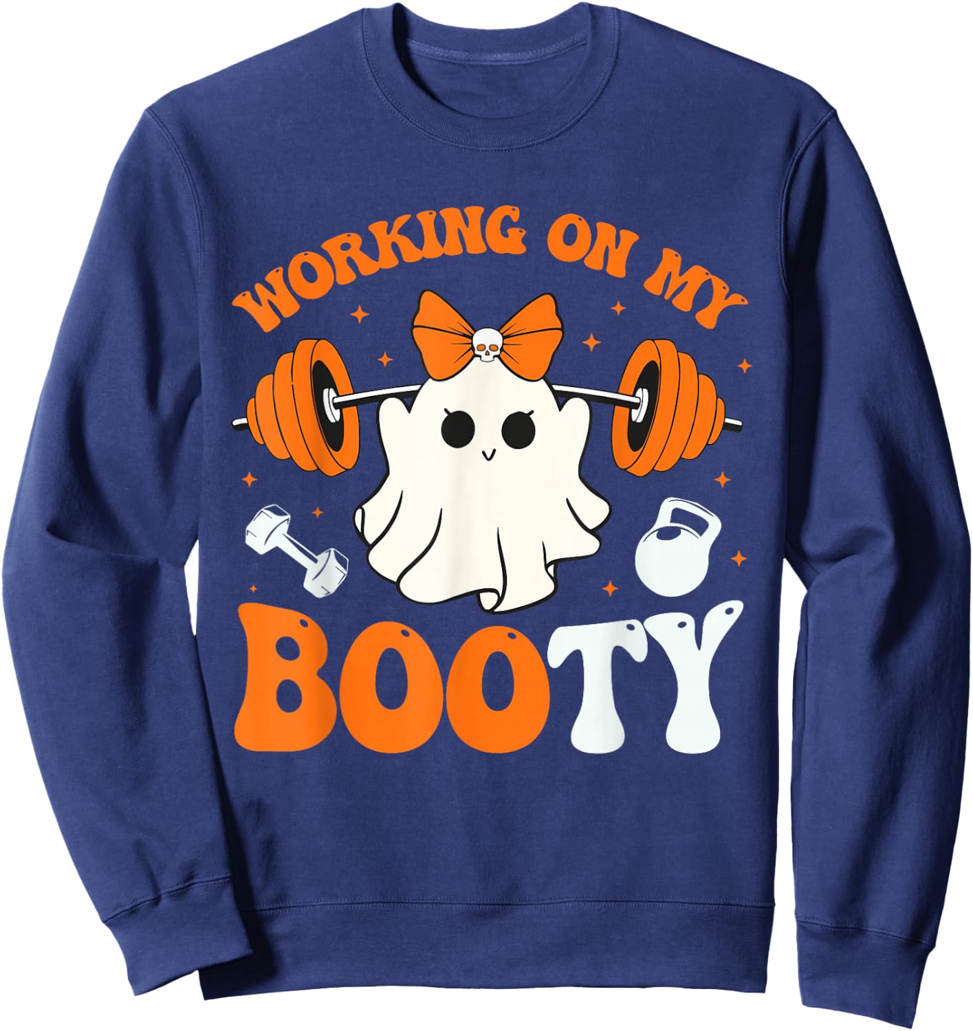 Funny Working On My Booty Ghost Boo Gym Ghost Pun Halloween Sweatshirt - Sweatshirt | Navy