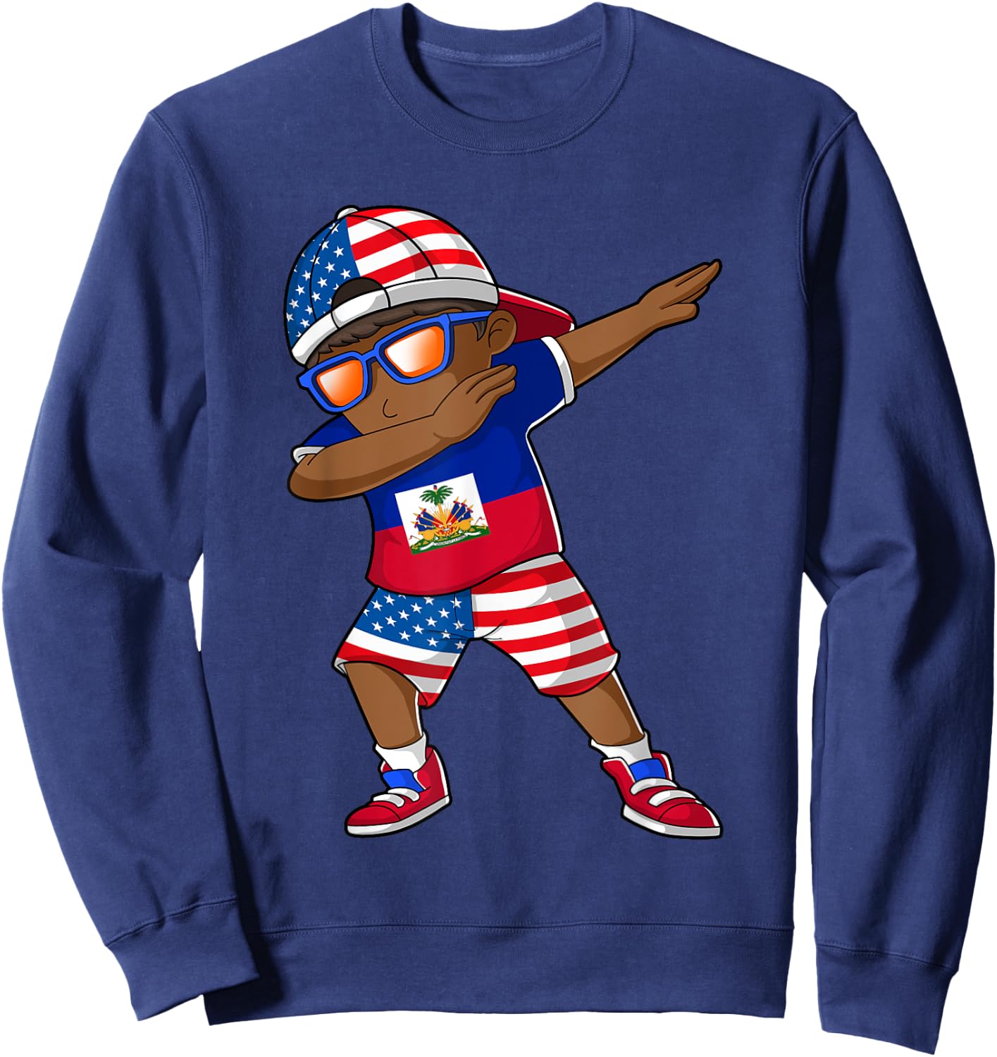 Half American Half Haitian Boy Kid Haiti Flag Patriotic Sweatshirt - Sweatshirt | Navy