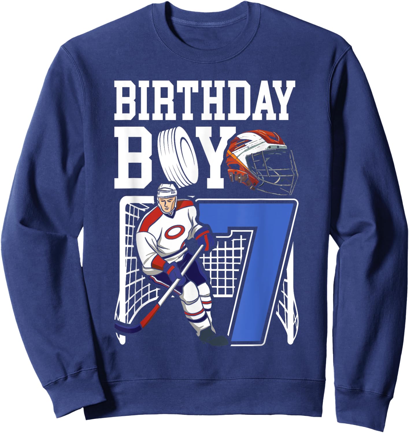Kids 7 Year Old Ice Hockey Themed Birthday Party 7th Boy Sweatshirt - Sweatshirt | Navy