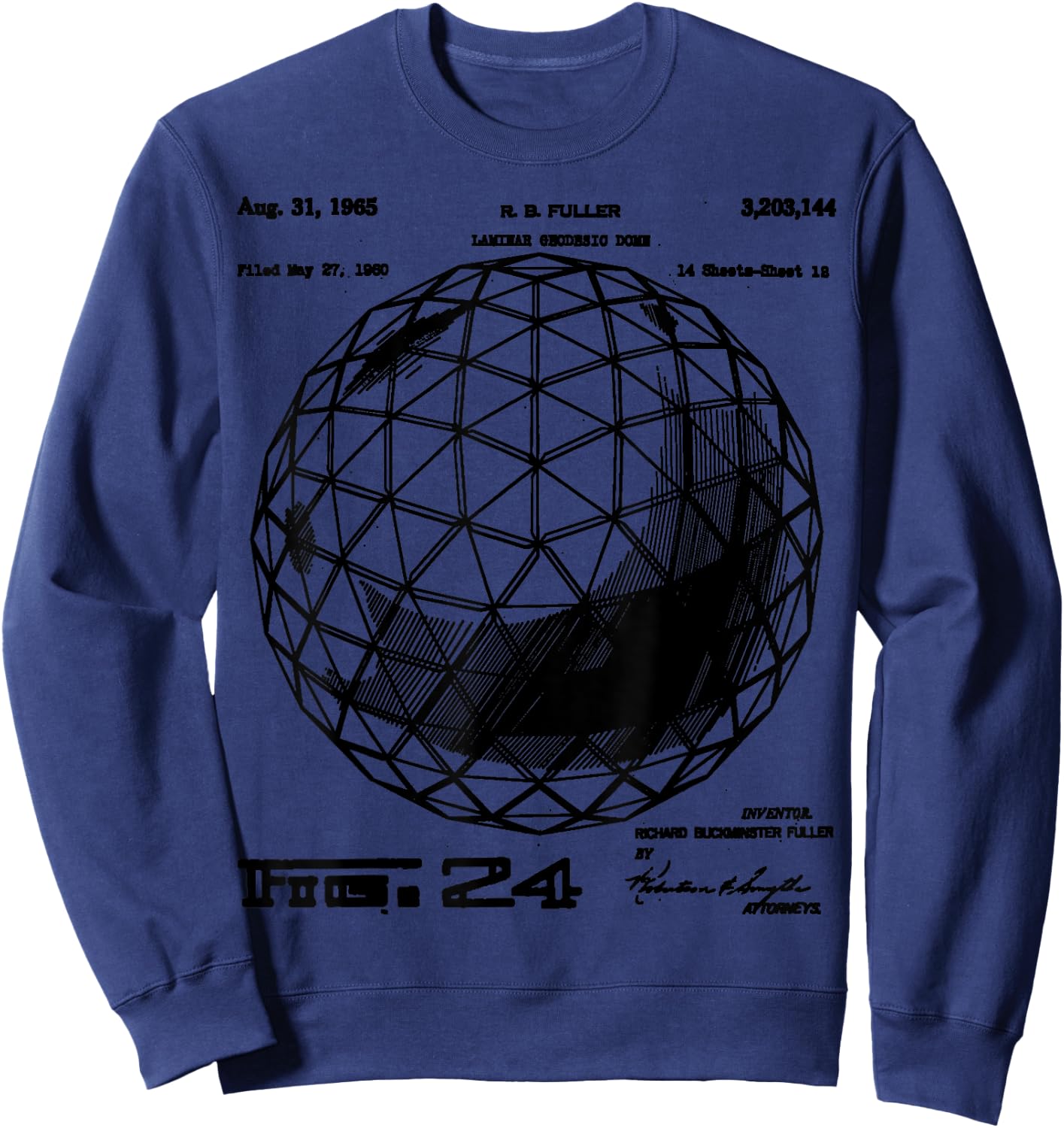 Buckminster Fuller Geodesic Patent Science Engineering Math Sweatshirt - Sweatshirt | Navy