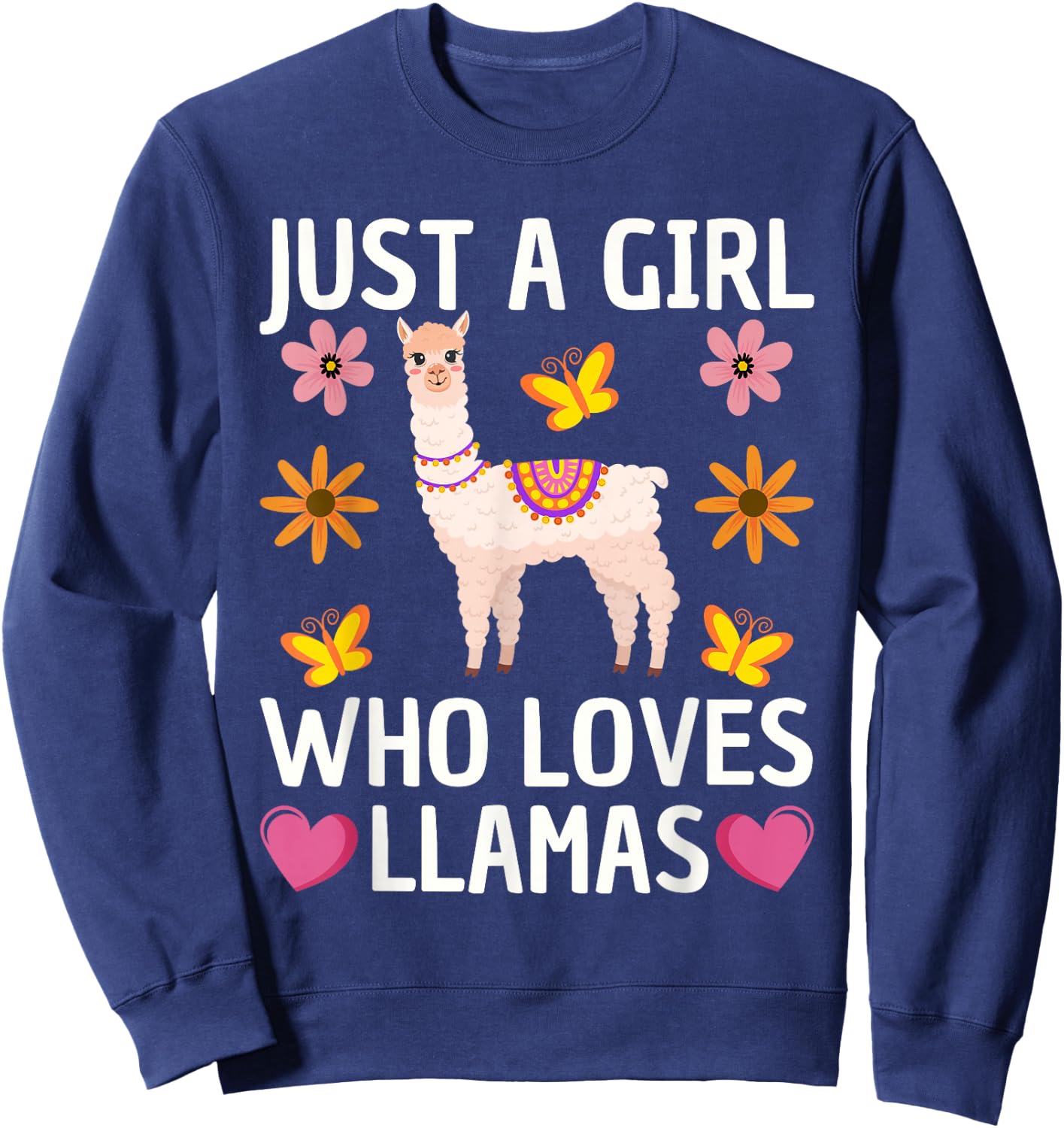 Cute Llama Girls Farming Llama Lovers Alpaca Farm Sweatshirt - Sweatshirt | Navy