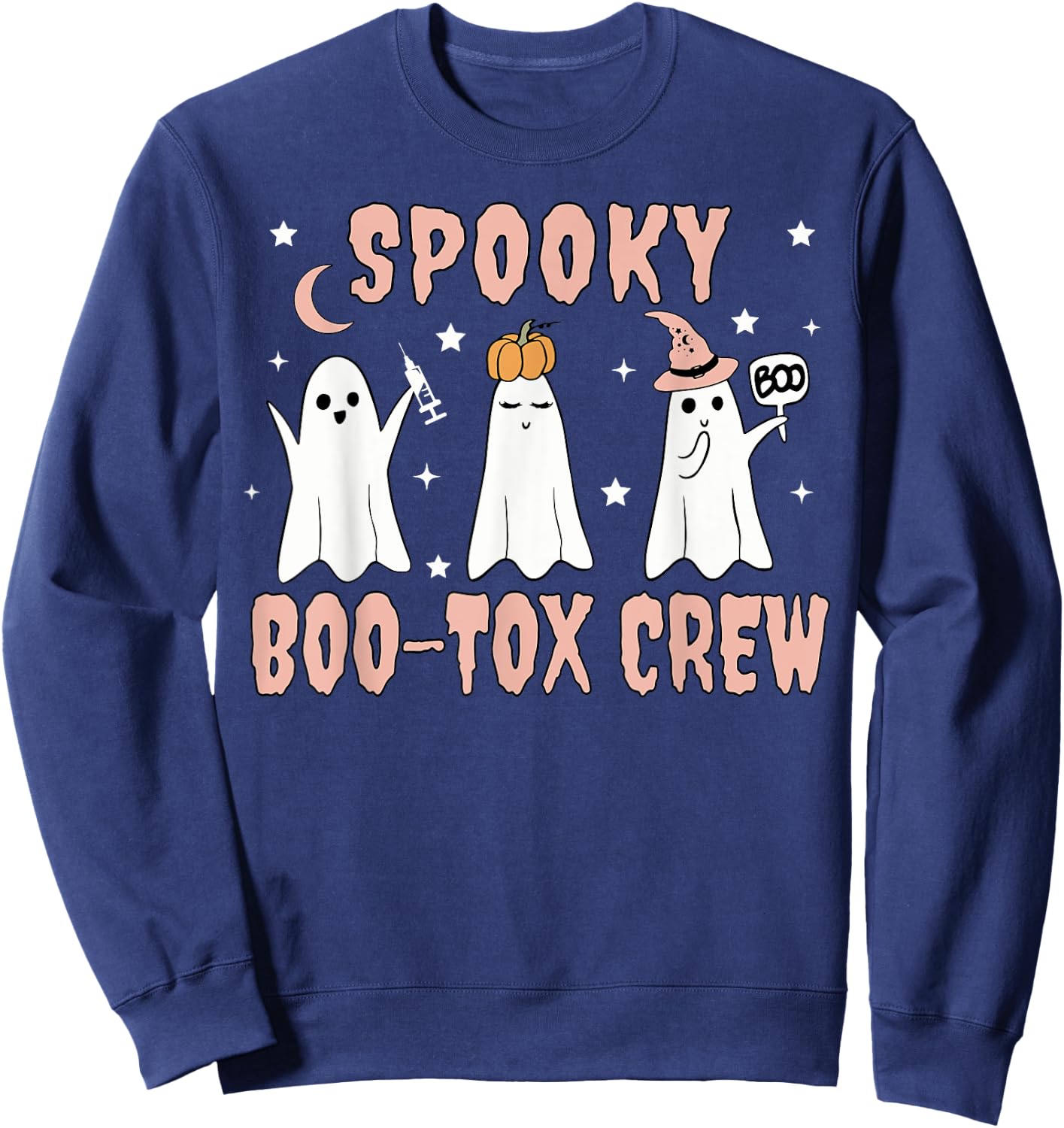 Ghost Spooky Boo-tox Crew Aesthetic Nurse Injector Halloween Sweatshirt - Sweatshirt | Navy
