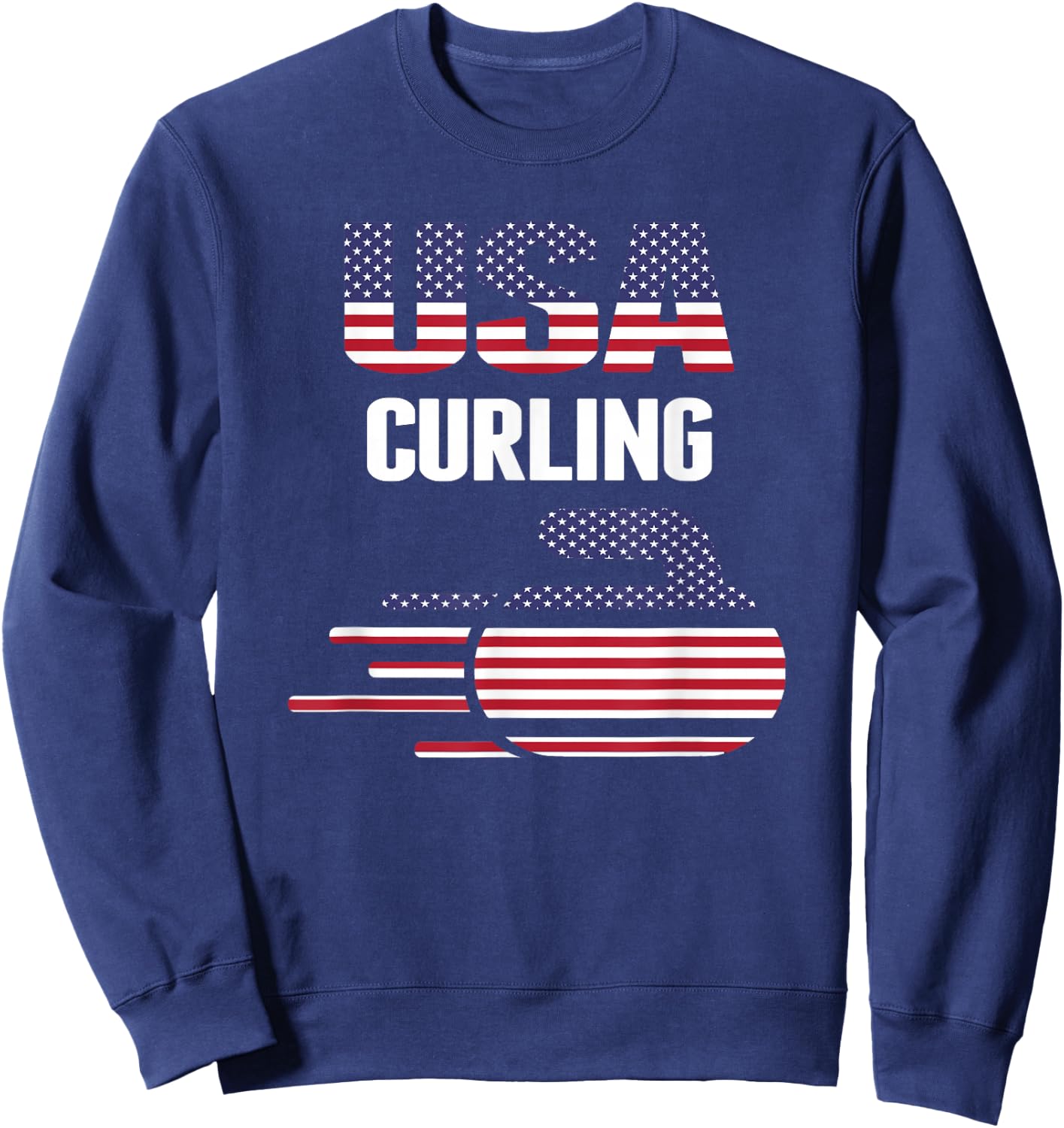 USA Team Curling Rock Jersey - Vintage Winter Sports Lovers Sweatshirt - Sweatshirt | Navy